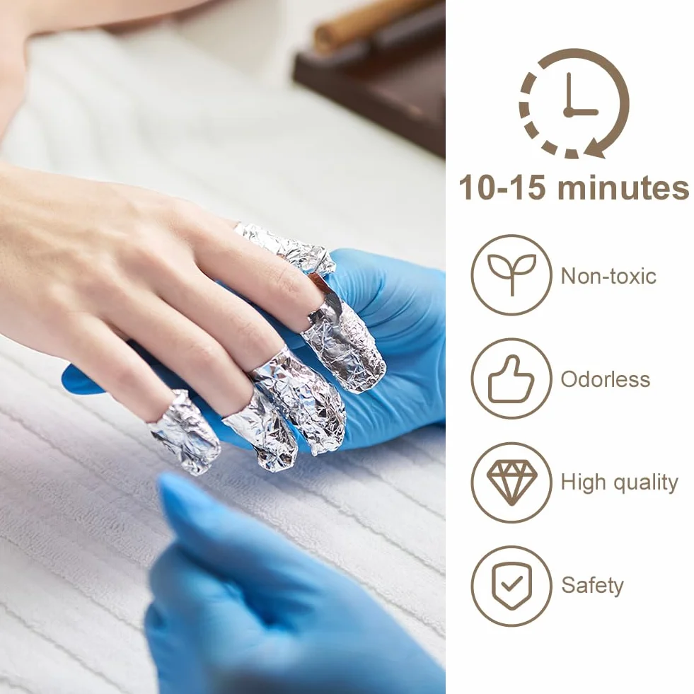Papillotes en Aluminium 100 Pcs et Lingettes Non Pelucheux 50 Pcs pour Ongle Gel Semi Permanent, Argent