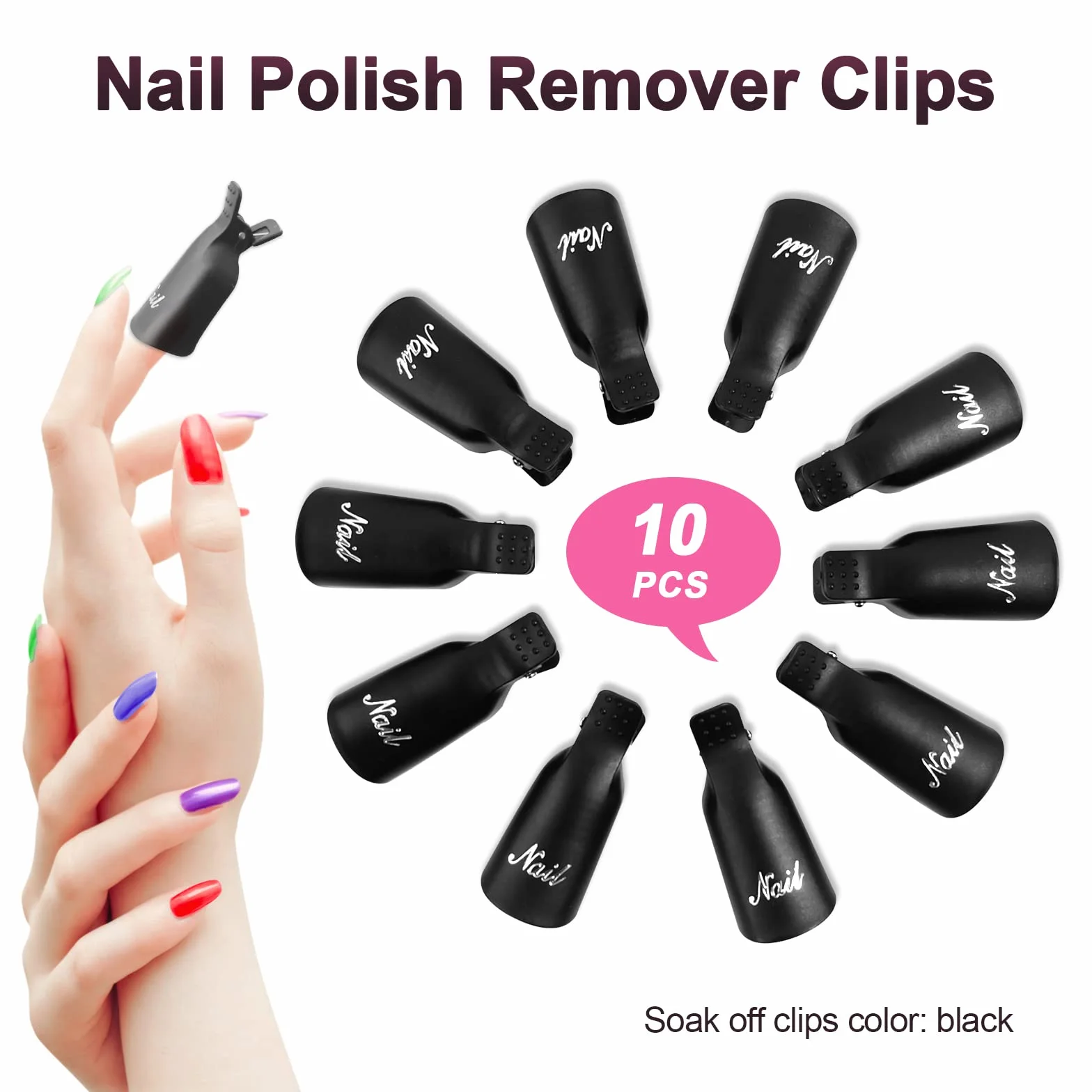 Hanyousheng Pince 10 Pièces Capuchon Ongle Vernis Semi Permanent UV Gel Dissolvant Clips Nettoyage Ongles Retirer Gel Noir