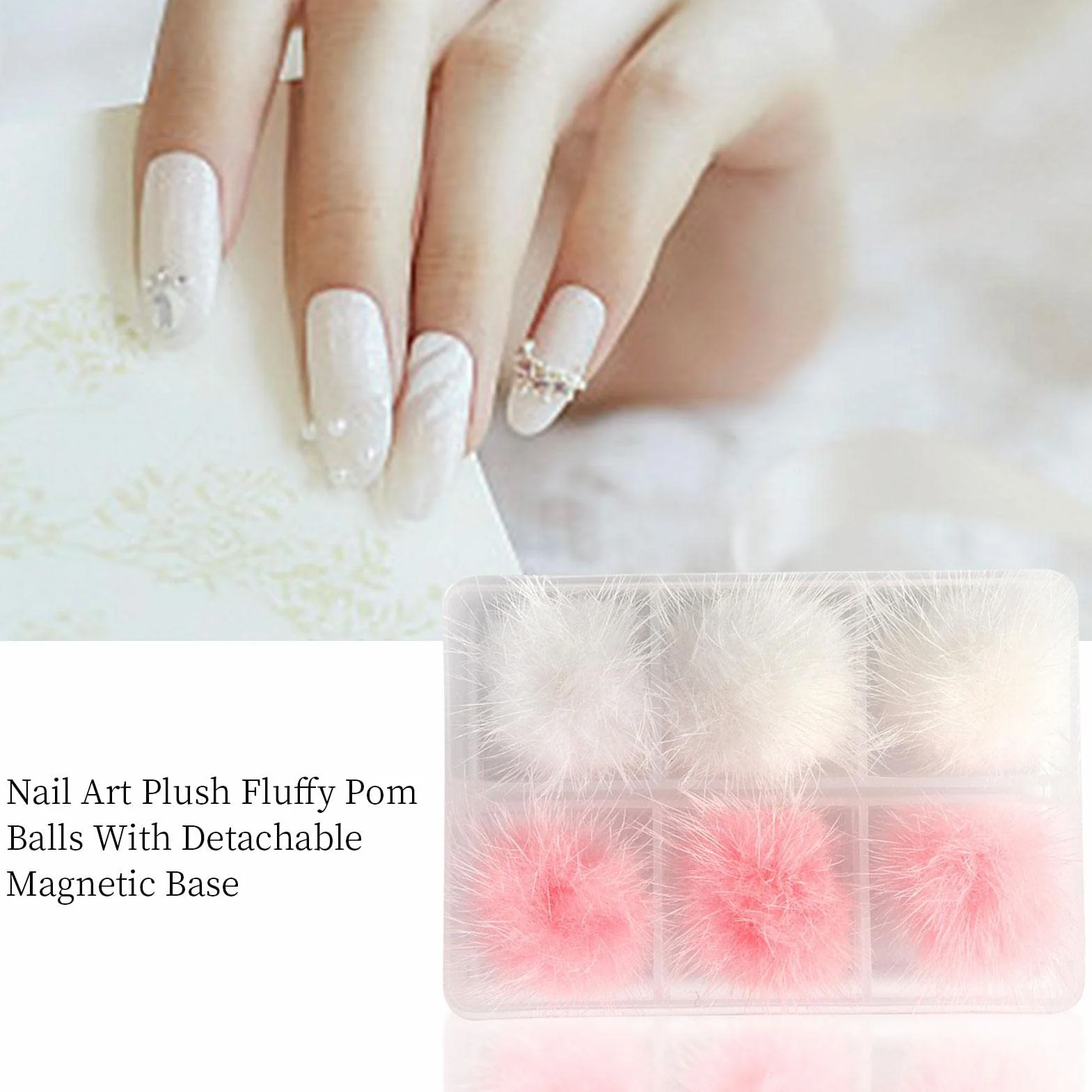 Peluche Pom Balls Nail Art 6pcs Pied Magnétique Amovible Elegant Ongles Manucure