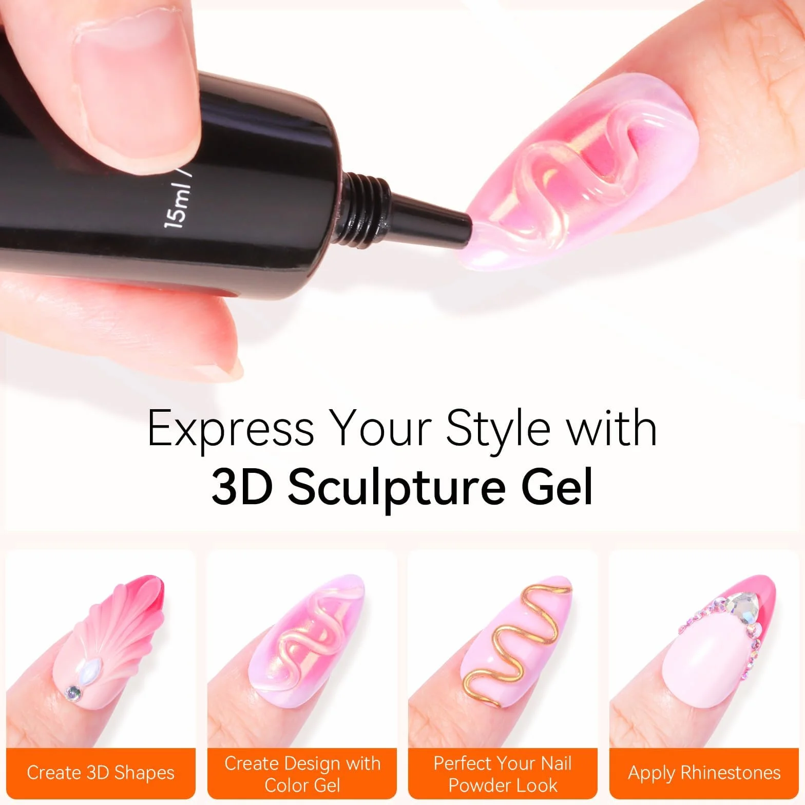 Makartt Gel 3D Nail Art 3 en 1 Rhinestone Glue Gel pour Ongle Sculpting Gel Polish UV LED 15ml