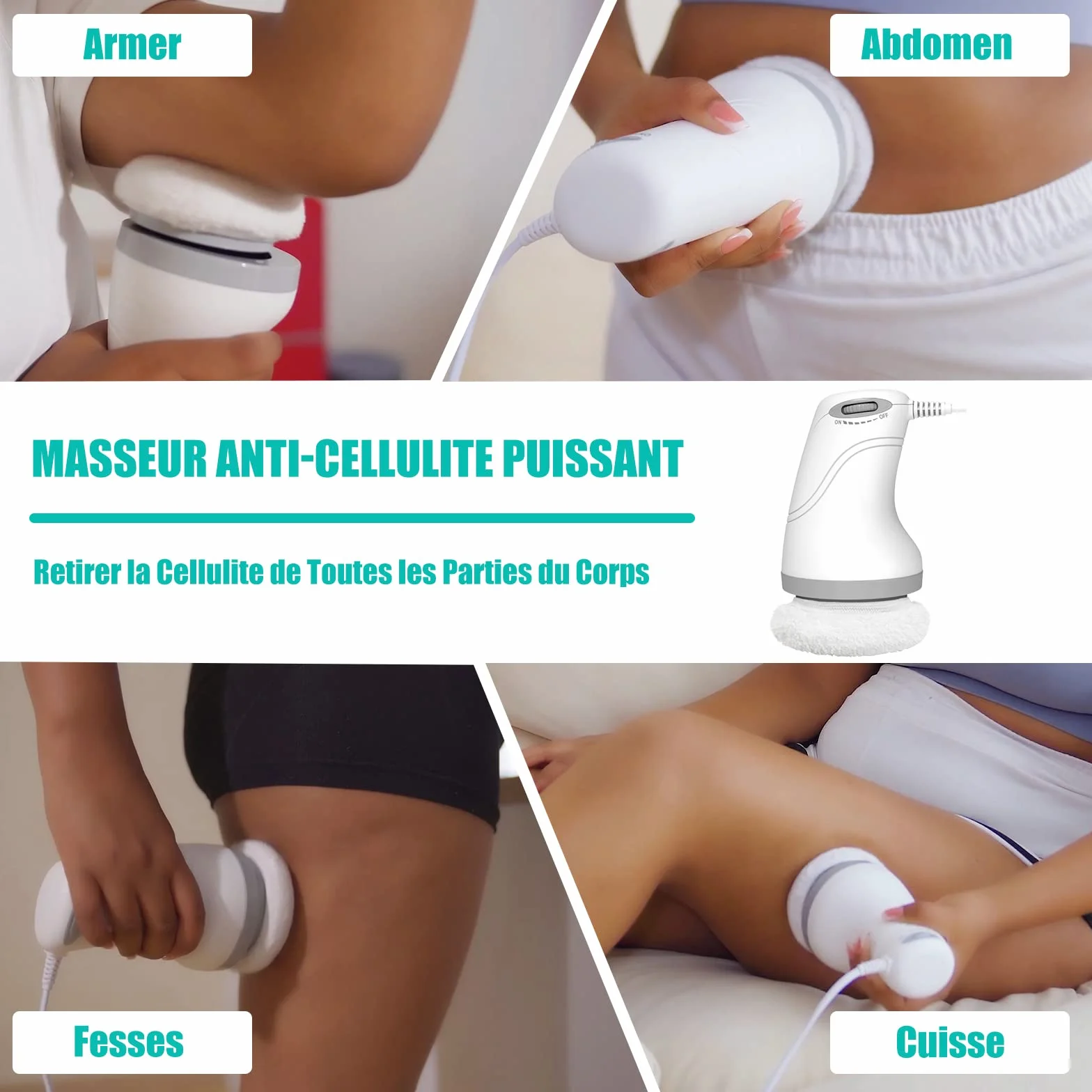 Masseur Anti Cellulite Électrique pour Abdomen, Fesses, Jambes avec 6 Coussinets Lavables