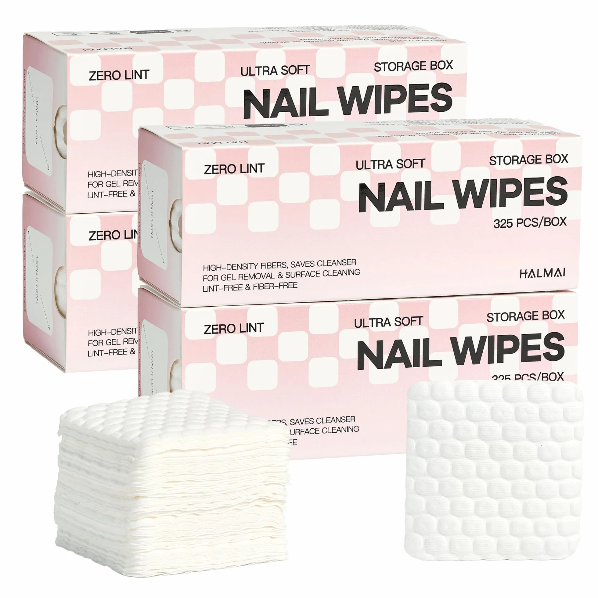 HALMAI Lingettes Ongles Sans Peluches Sans Acétone Compatibles Acétone Tampons Dissolvant Water-Lock Haute Absorption Retrait Ongles Gel Acrylique
