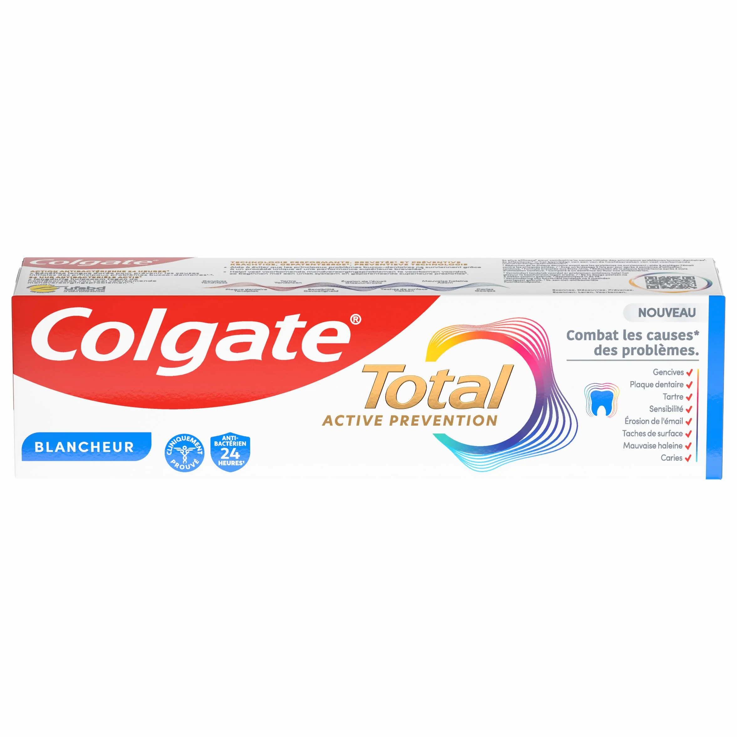 COLGATE Total Prévention Dentifrice 24h Active Blancheur Naturelle 3x75ml