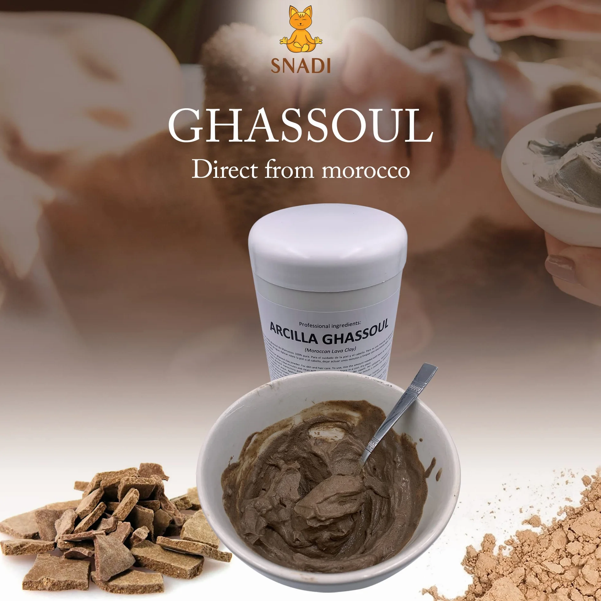 Argile Ghassoul 1 kg Poudre de Pierre de Lave du Maroc Soin Peau Cheveux Exfoliante Adoucissante