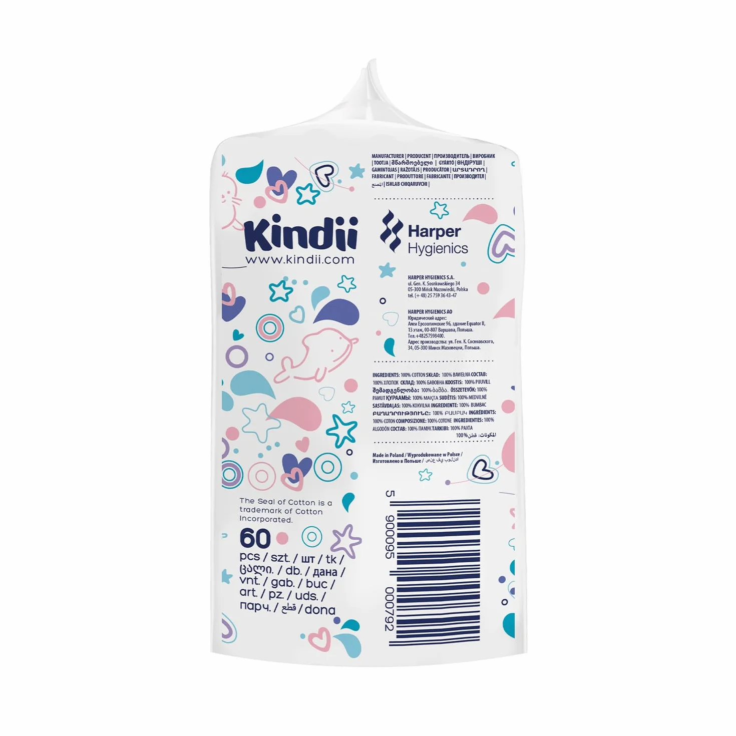 Kindii Tampons Carrés pour Bébé 100% Coton 60 Pièces