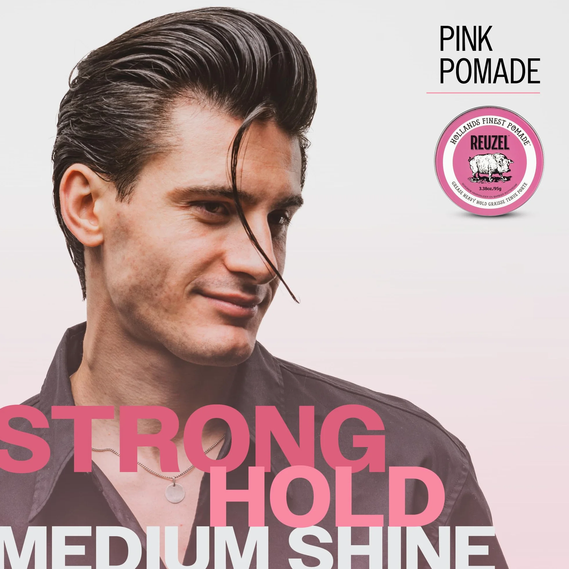 Reuzel Pommade Pink Grease Tenue épaisse, tenue forte, brillance moyenne, pommade à base d'huile, tenue toute la journée, 95g