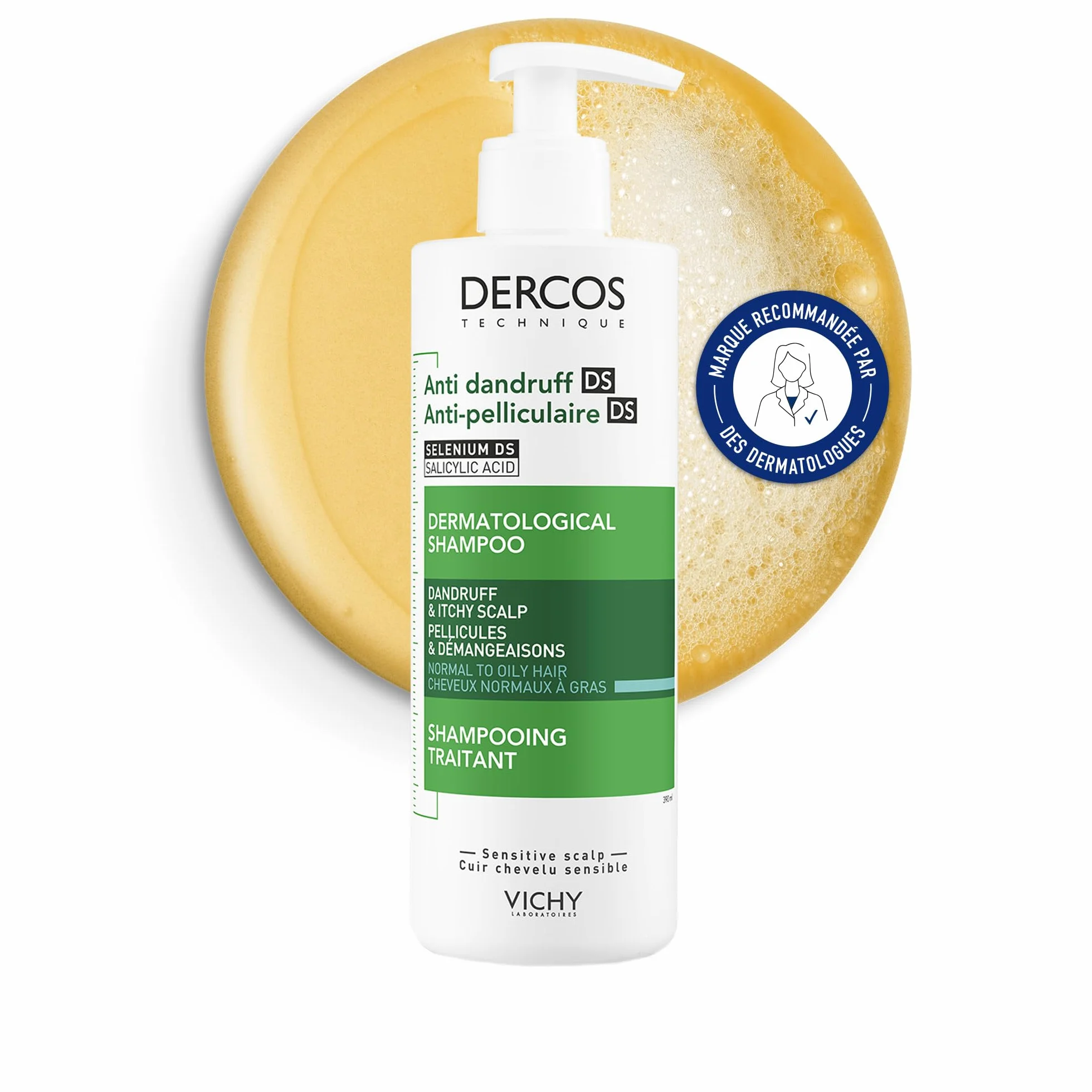 VICHY DERCOS Shampooing Anti-Pelliculaire DS Cheveux Normaux à Gras 390 ml