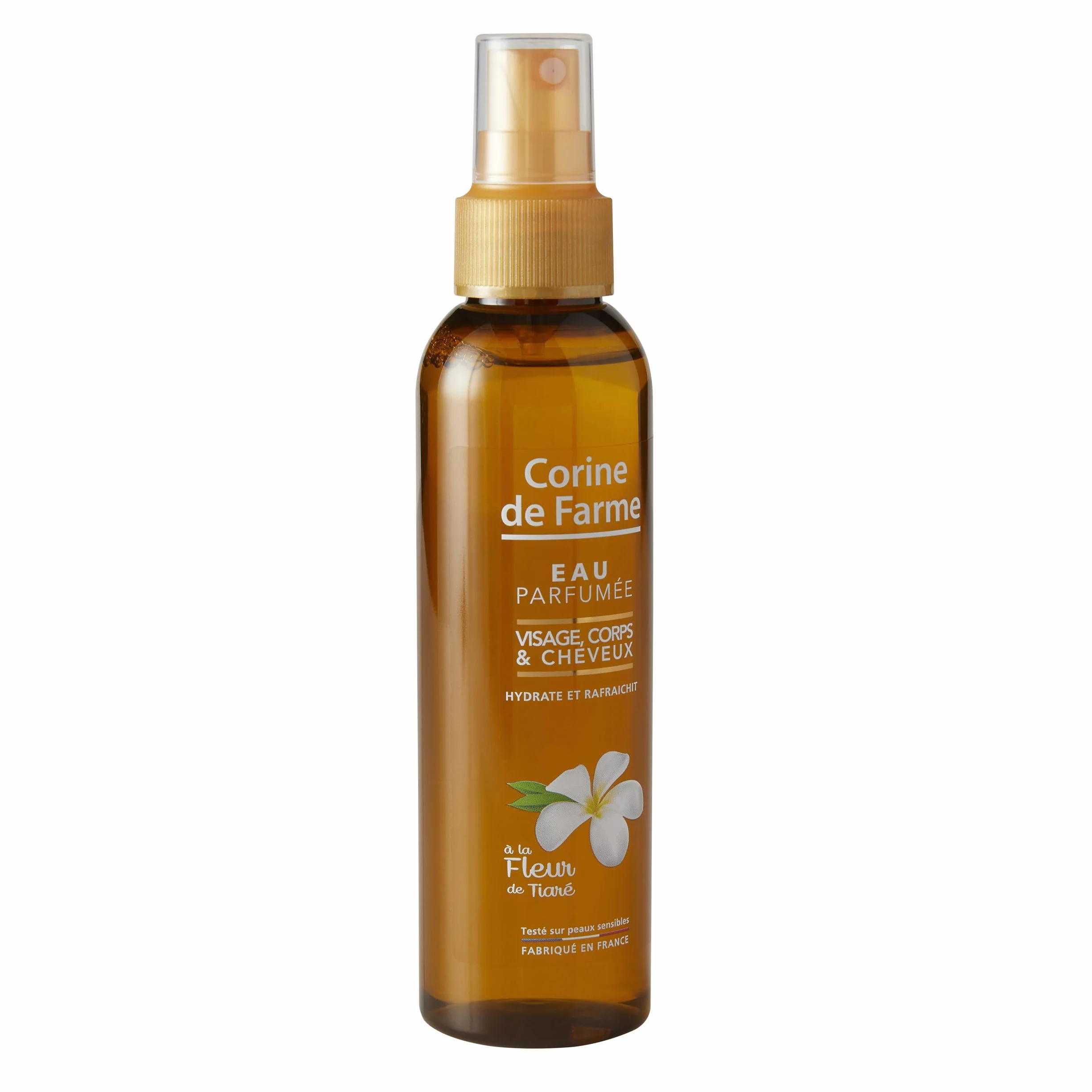 Corine de Farme Eau Parfumée Tiaré Monoï Brume de Soin Visage Corps Cheveux Hydratante Rafraîchissante Sans Alcool 150 ml