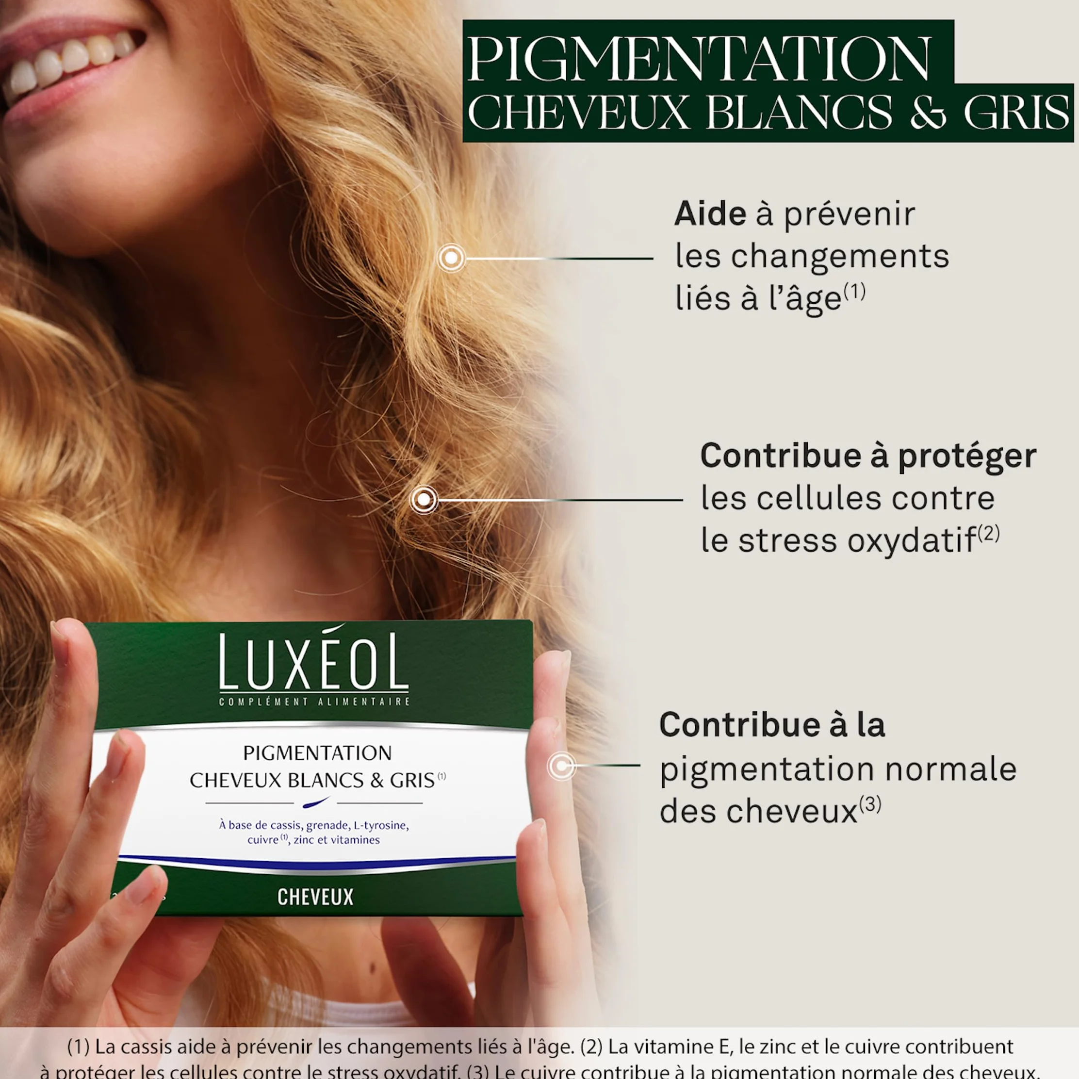 LUXÉOL Complément Alimentaire Pigmentation Cheveux Blancs & Gris 30 Gélules Programme 1 Mois