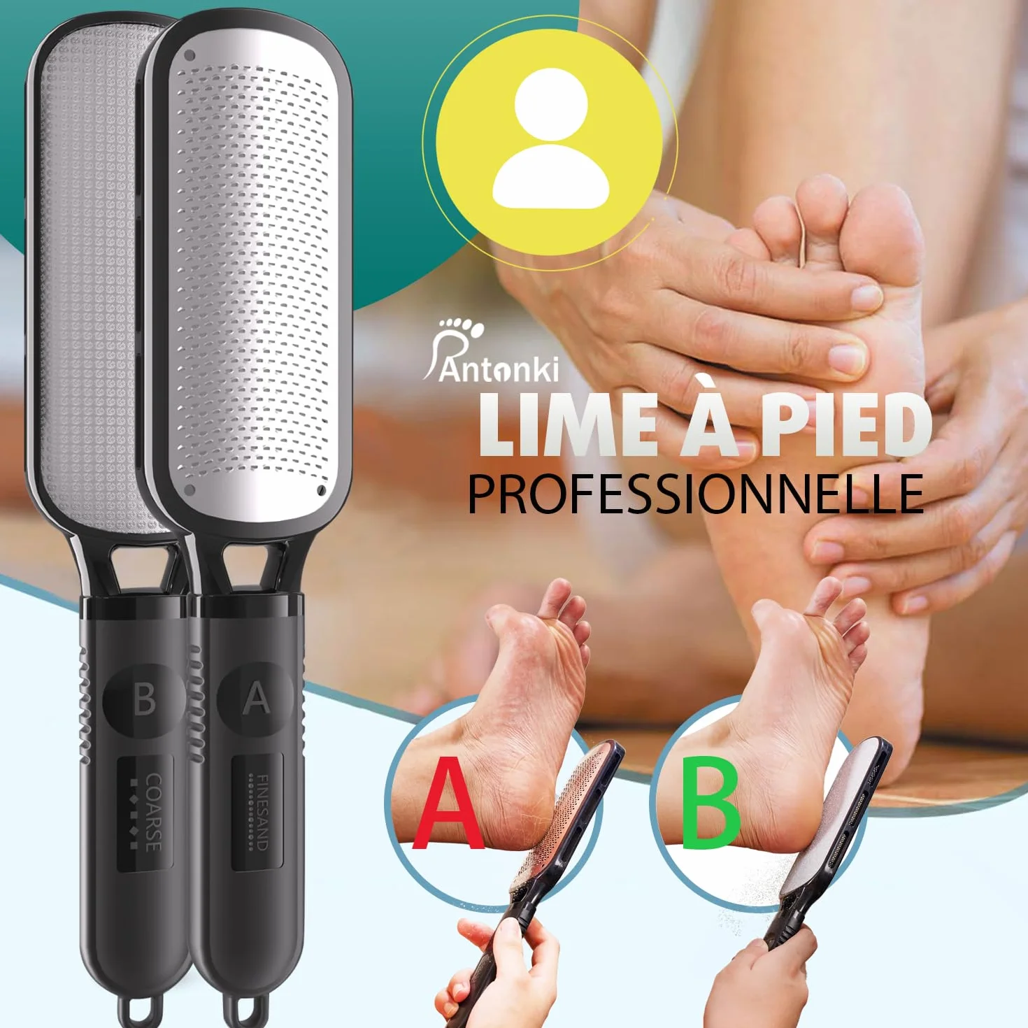 Râpe Pieds Manuelle Double Face pour Peaux Mortes et Callosités - Outil de Pédicure Pierre Ponce Lavable Réutilisable