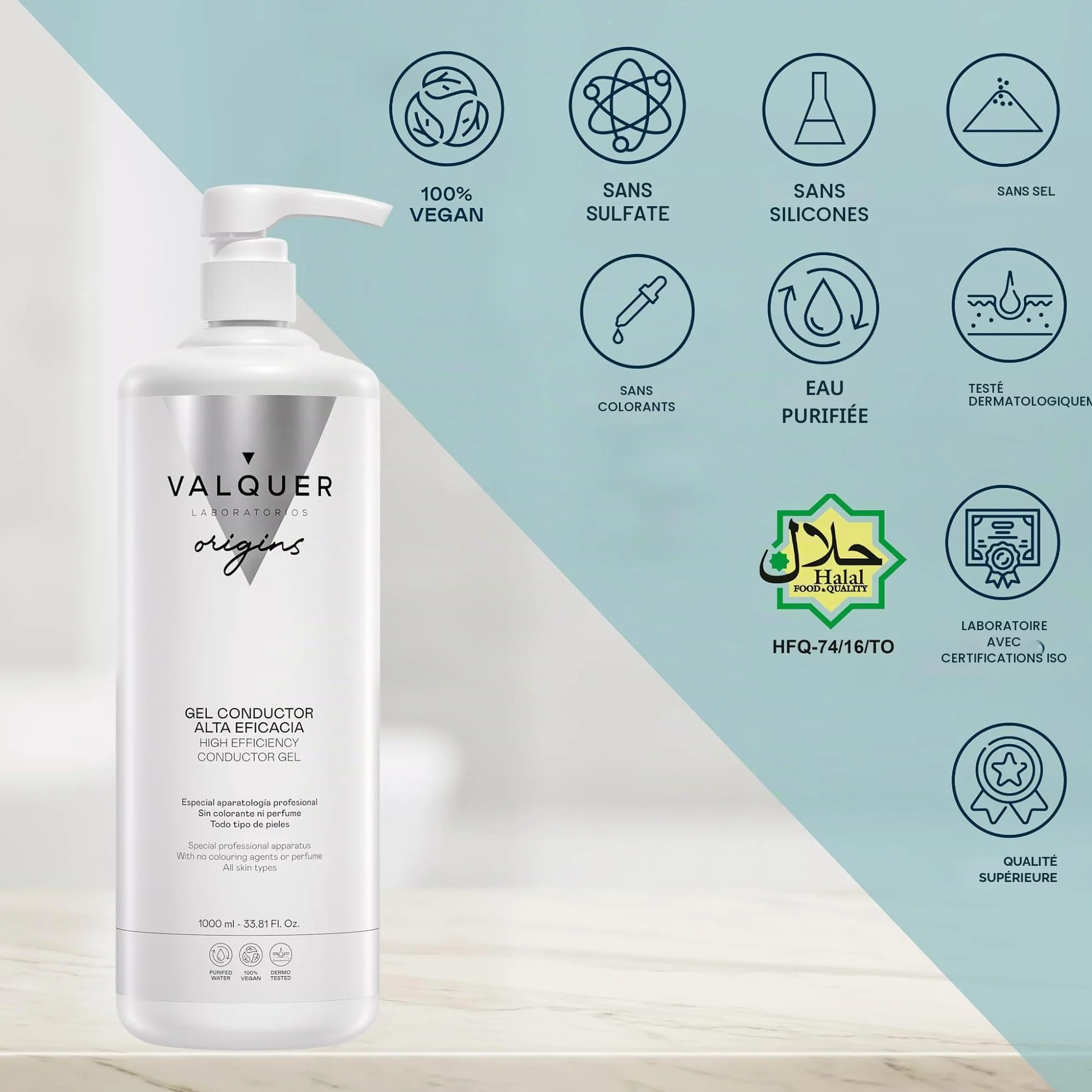 Gel conducteur Valquer 1l radiofréquence ultrasons électrostimulation IPL laser