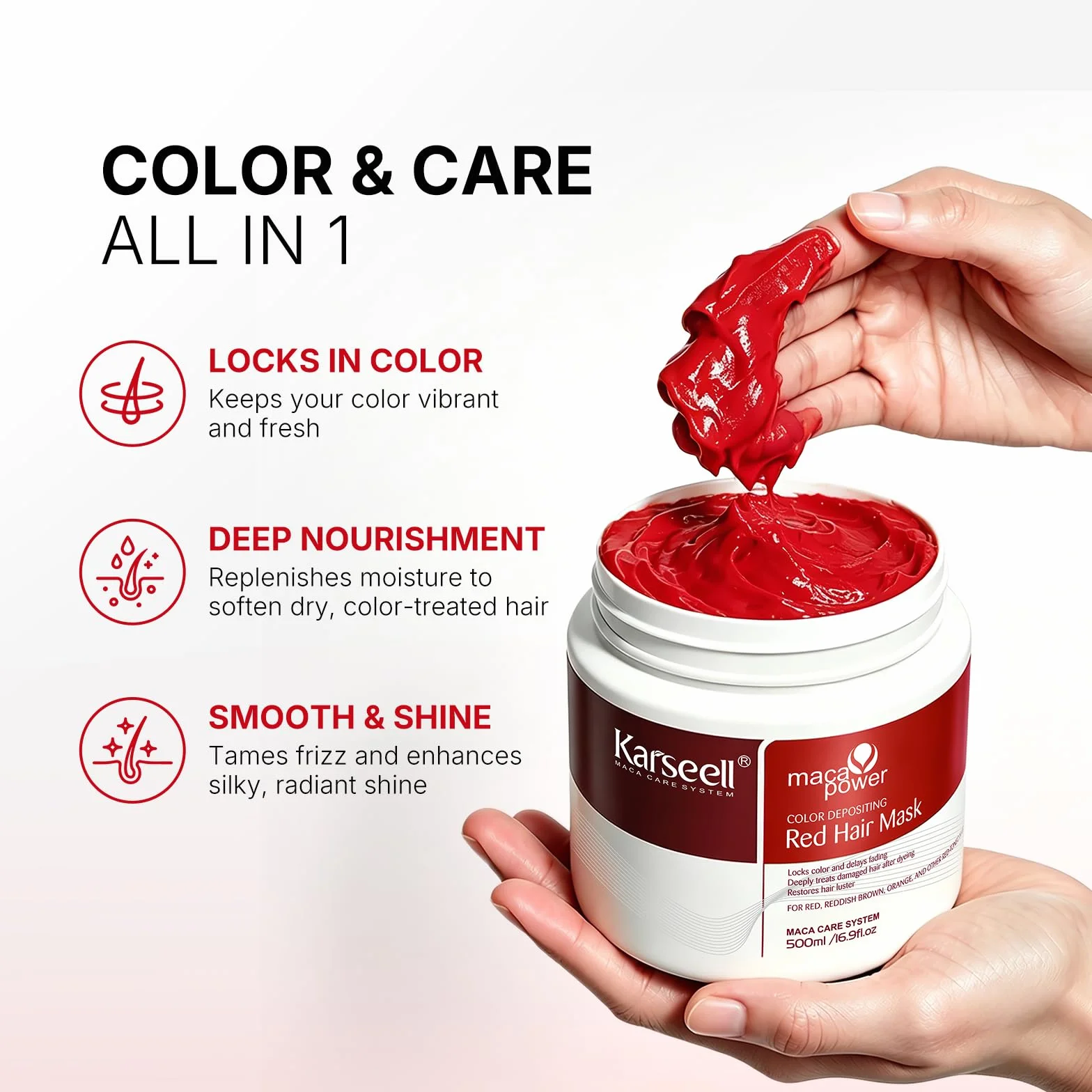 Karseell Masque Cheveux Rouges 500ml Color Depositing Mask Restaurer Tons Rouges Cheveux Colorés