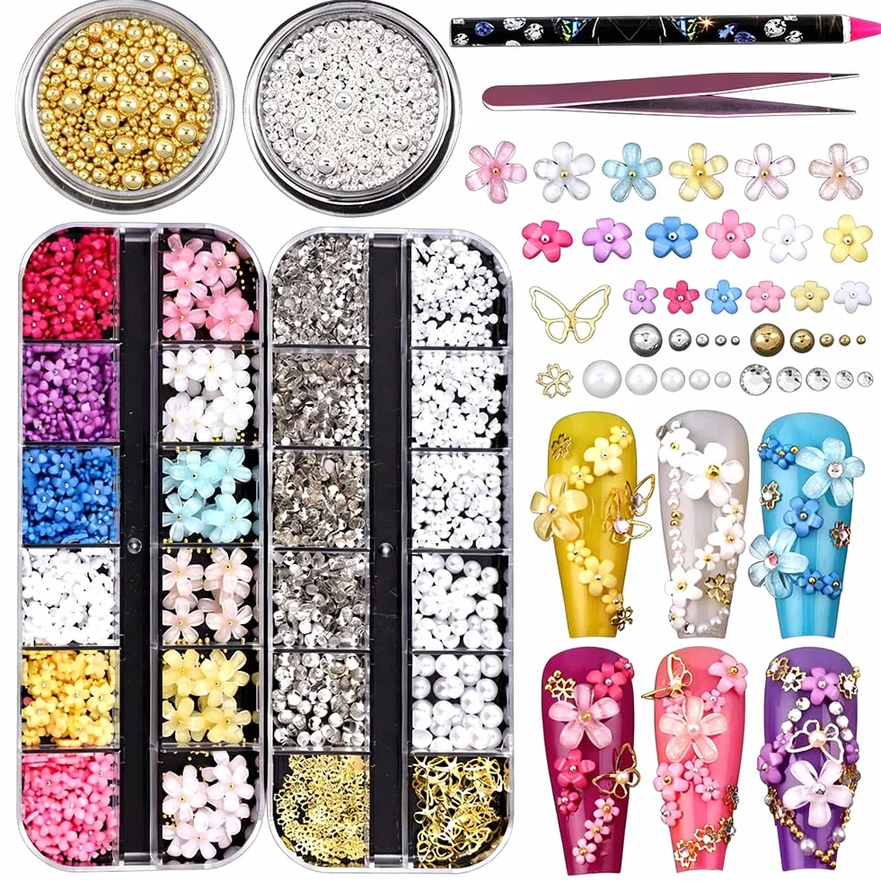 Strass Nail Art Acrylique Colorées 3D Fleur pour Conception Ongles DIY