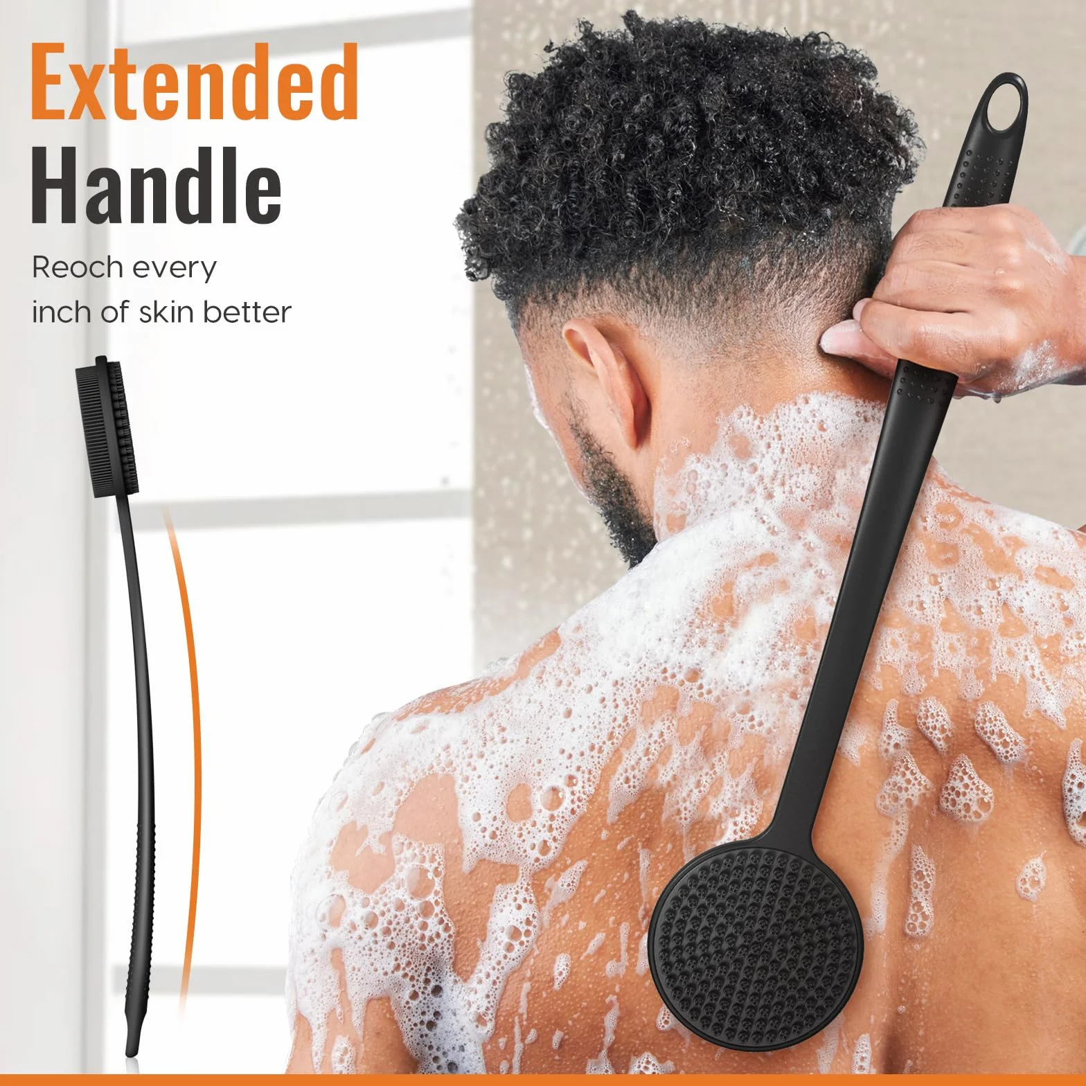 Brosse de douche en silicone double face long manche exfoliation massage homme