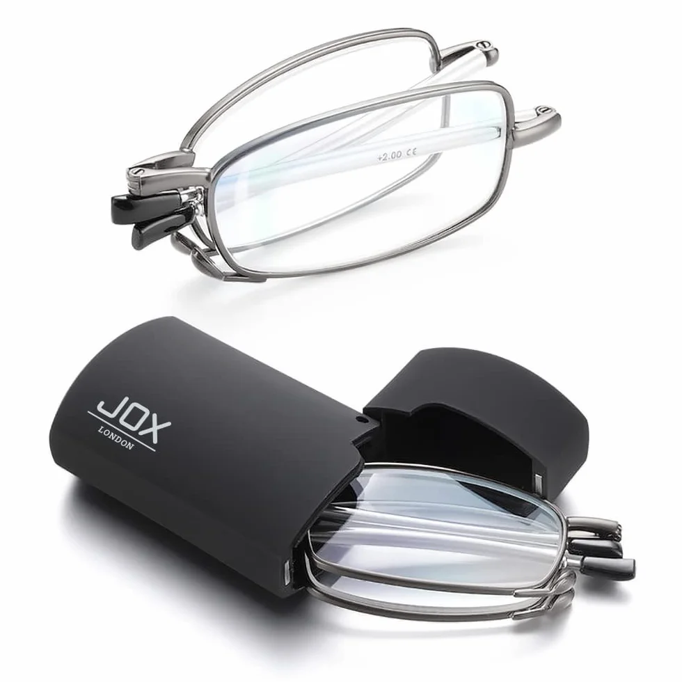 JOX Lunettes de lecture pliantes anti-lumière bleue avec étui compactes homme femme Gun Metal