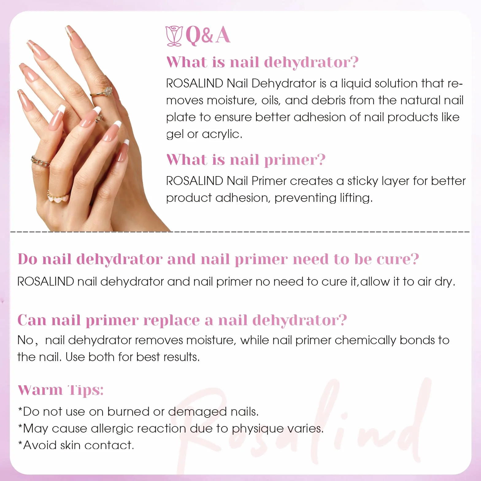 ROSALIND Nail Primer Déshydrateur Set 2x10ml Semi Permanent Vernis UV LED