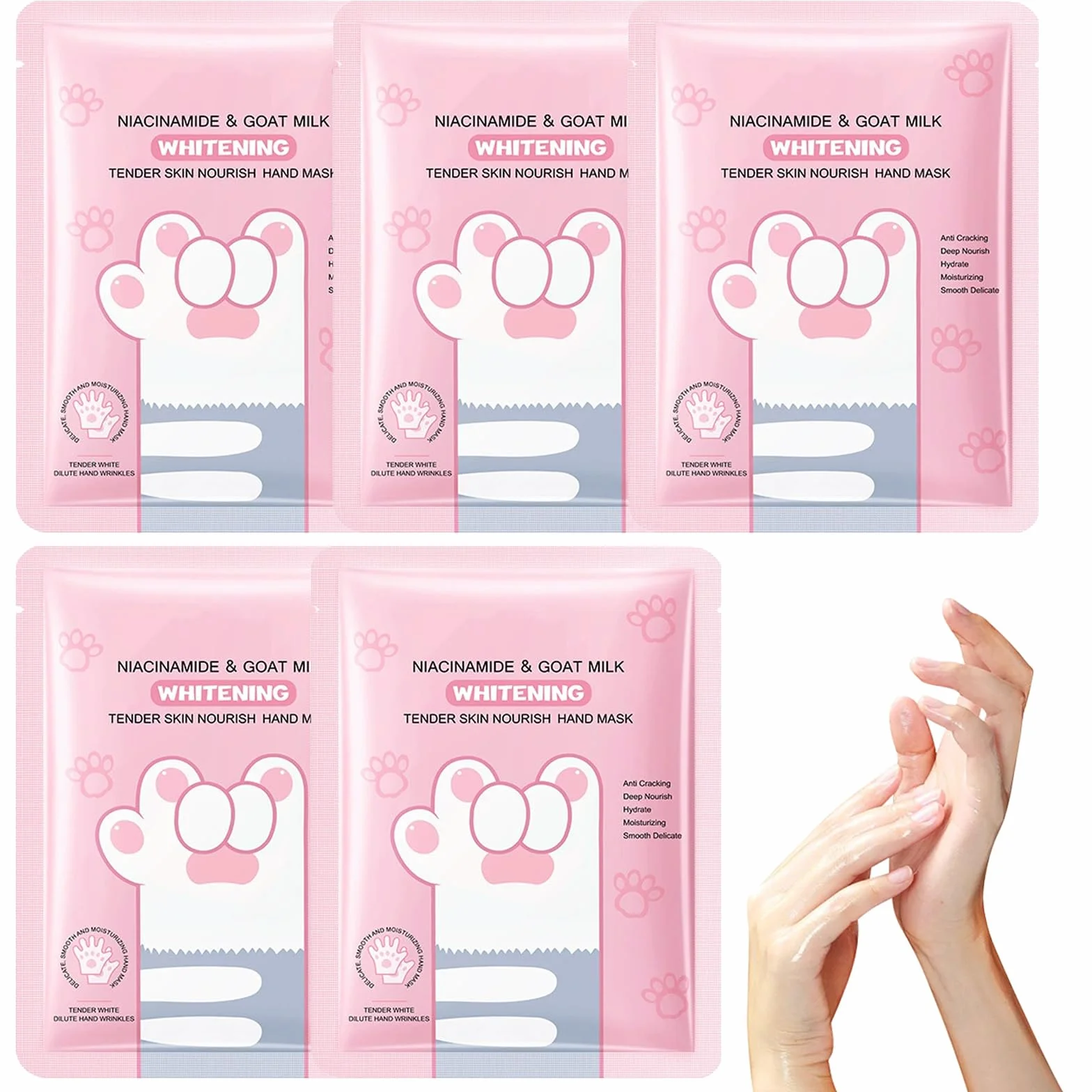 Gants Hydratants Pour Les Mains 5PCS, Masque De Soin Nourrissants Pour Nuit Peaux Sèches Gercées