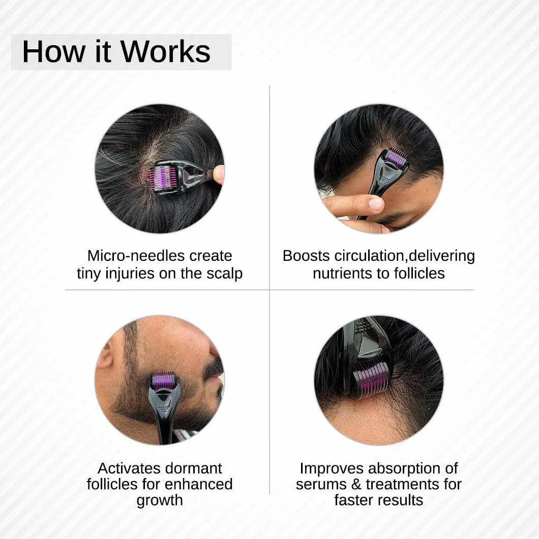 Bare Anatomy Derma Roller pour la pousse des cheveux | 0,25 mm avec 540 micro-aiguilles en titane | Stimule les follicules pileux et améliore la circulation du cuir chevelu