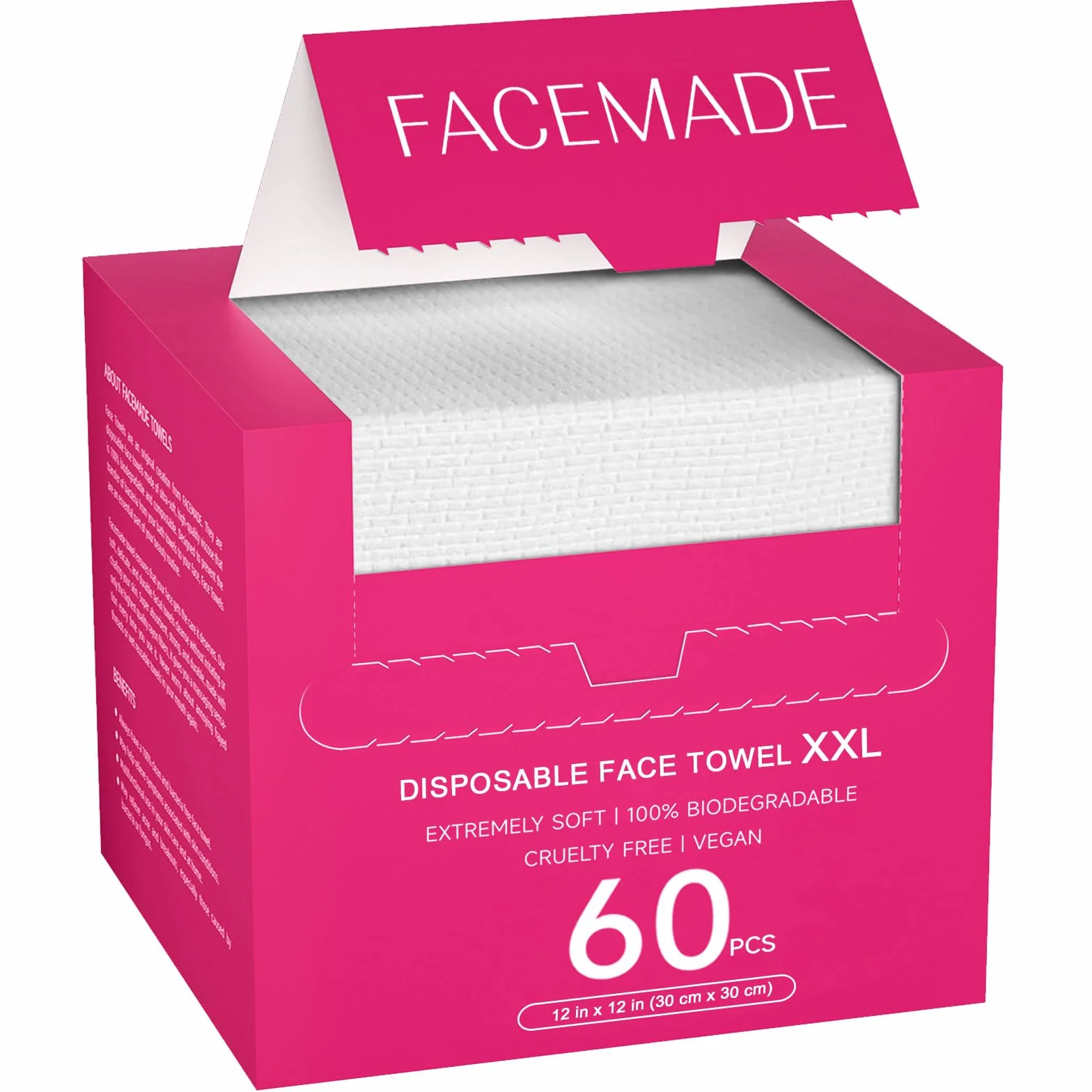 FACEMADE Serviettes Visage XXL 60 Unités 100% Biobasées Jetables Peaux Sensibles