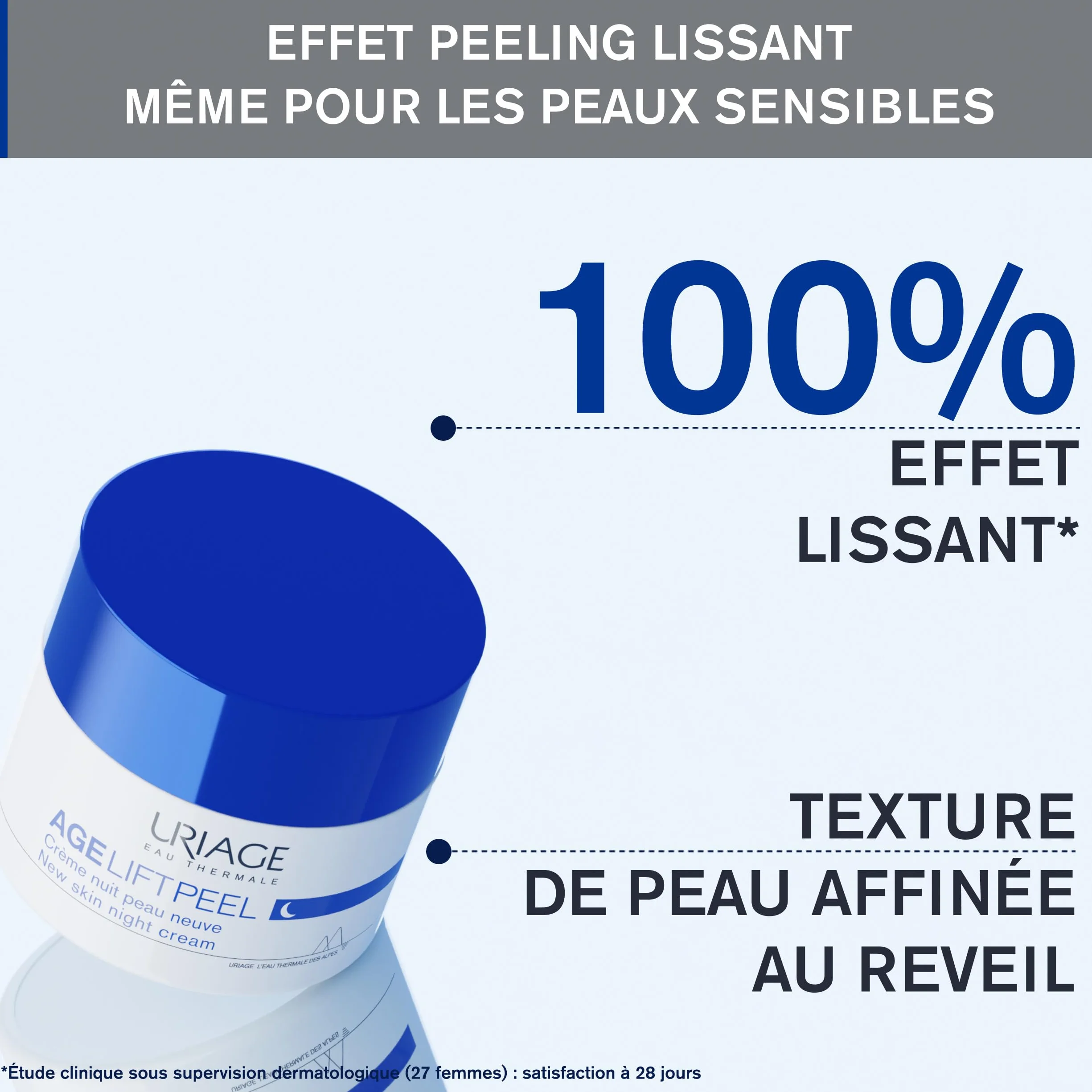 Uriage Age Lift Peel Crème Nuit Peau Neuve avec 3,6% d'AHA et d'Acide Hyaluronique - Lisse, Repulpe et Raffermit la Peau - Texture Riche et Crémeuse - Convient aux peaux sensibles - 50 ml