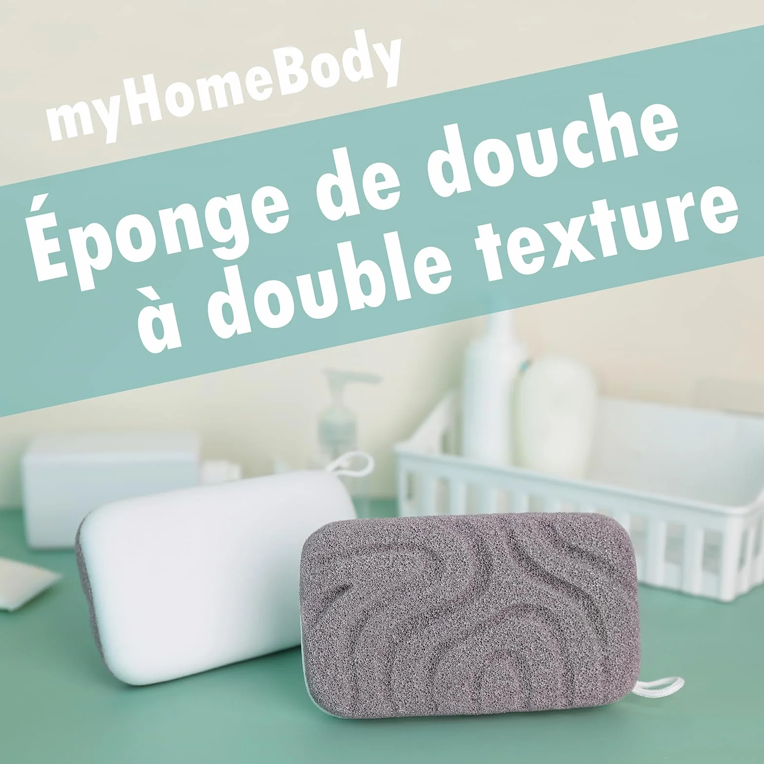 myHomeBody Éponge de douche exfoliante à double texture, Éponge de bain pour femme, Exfoliant pour le corps, Loofahs pour le corps, luffa pour homme, 2 pièces