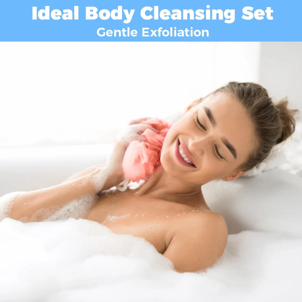 Éponge de Bain Fleur de Douche Lavable 4 Pièces Maille Moussante Exfoliante