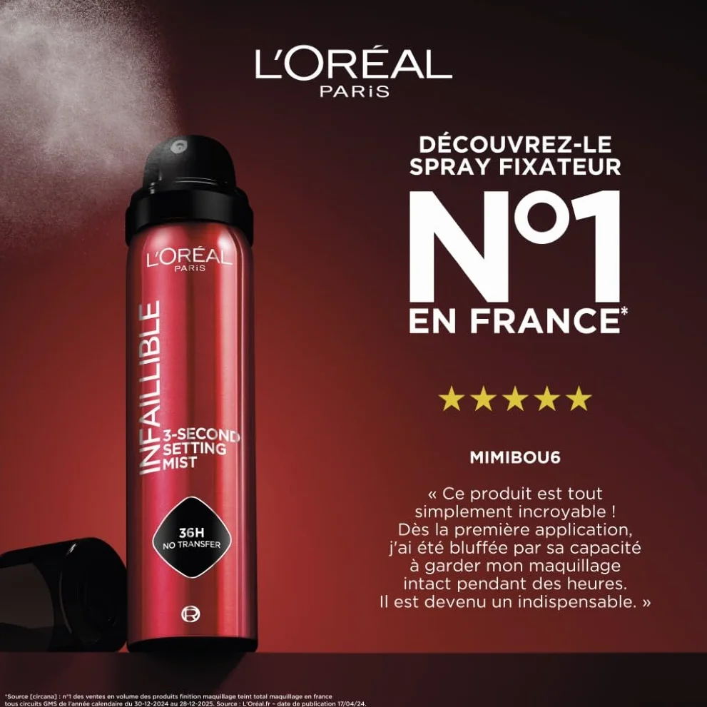 L'Oréal Paris Spray Fixateur de Maquillage Waterproof 75 ml Tenue 36h