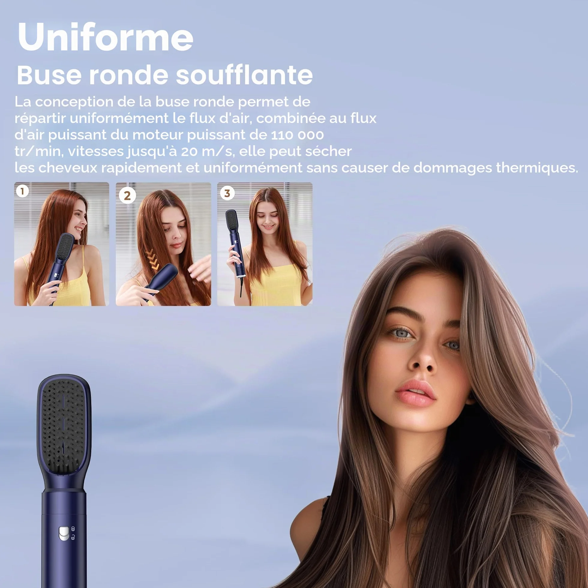 MogaWave Air Styler Pro 1000W Air Brush Hair Styler Brosse Soufflante Seche Cheveux