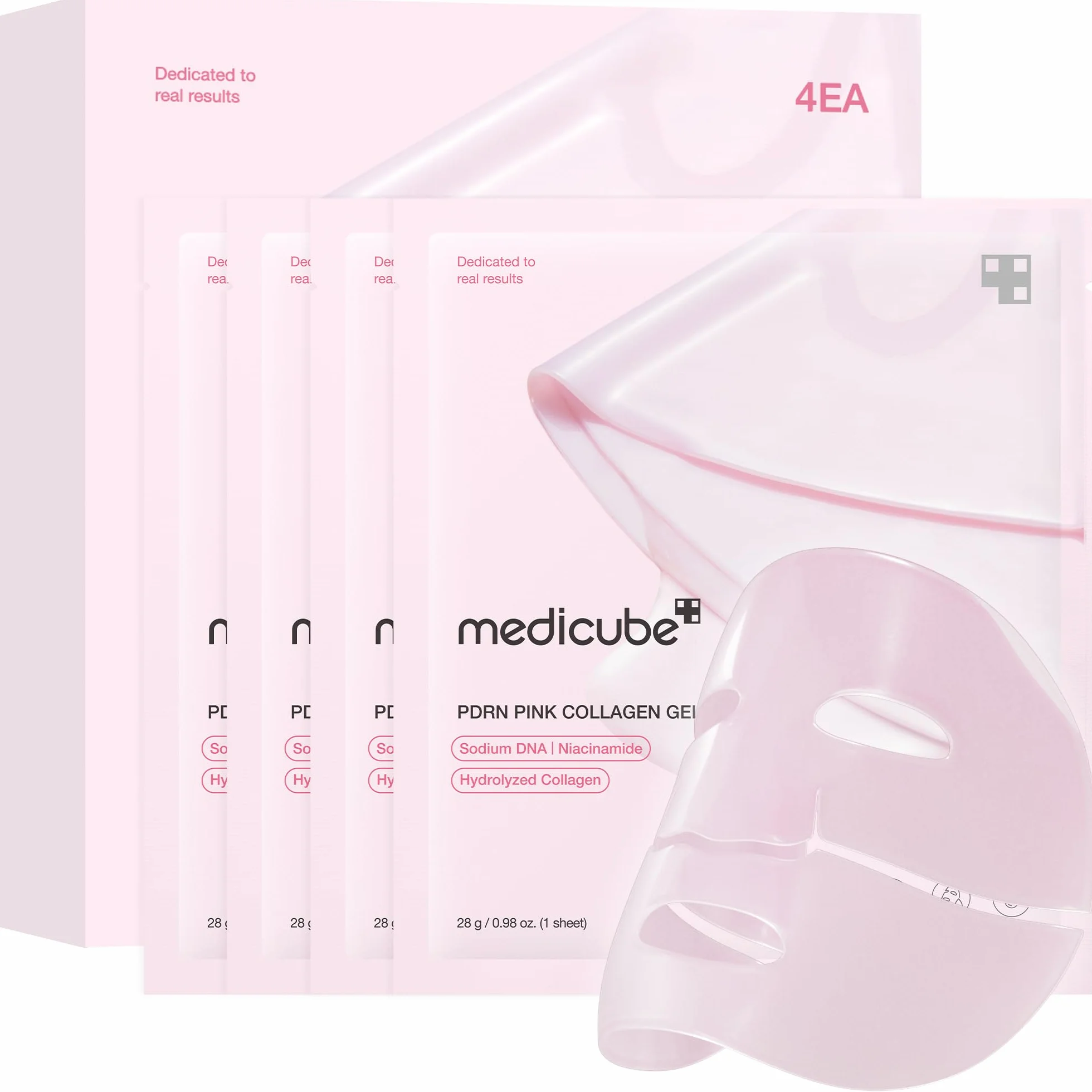 Medicube Masque en Gel au Collagène Rose et PDRN d'ADN de Saumon - Soin Visage Coréen - Lot de 4 x 28g