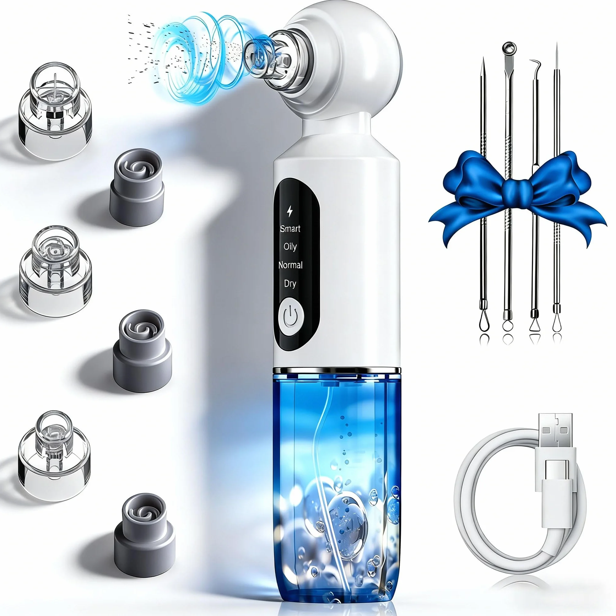 Aspirateur Points Noirs, Extracteur Points Noirs Visage, 4 Modes, 6 Sondes, 75 kPa Super puissance d'aspiration pour le Nettoyage du Visage, Traitement de l'acné et Soins de la Peau