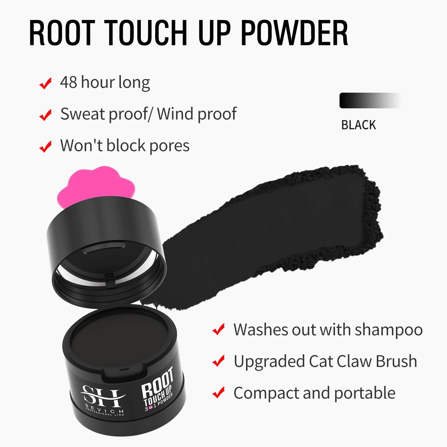 SEVICH Poudre de racines capillaire imperméable 4 g noir épaississante cheveux fins longue durée 48h