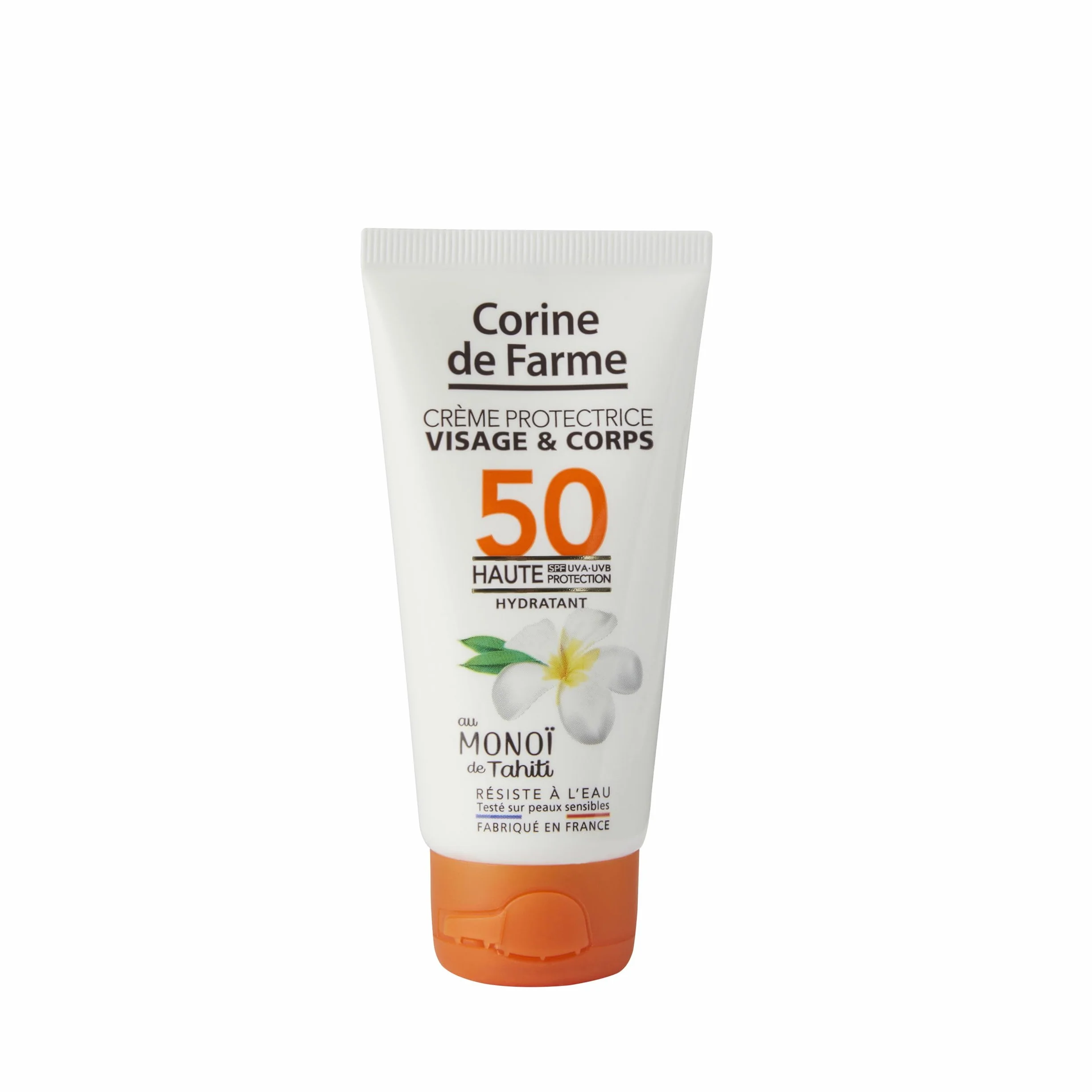 Corine de Farme Crème Protectrice Visage & Corps SPF50 Haute Protection UVA UVB Monoï de Tahiti Résiste à l'Eau 50ml