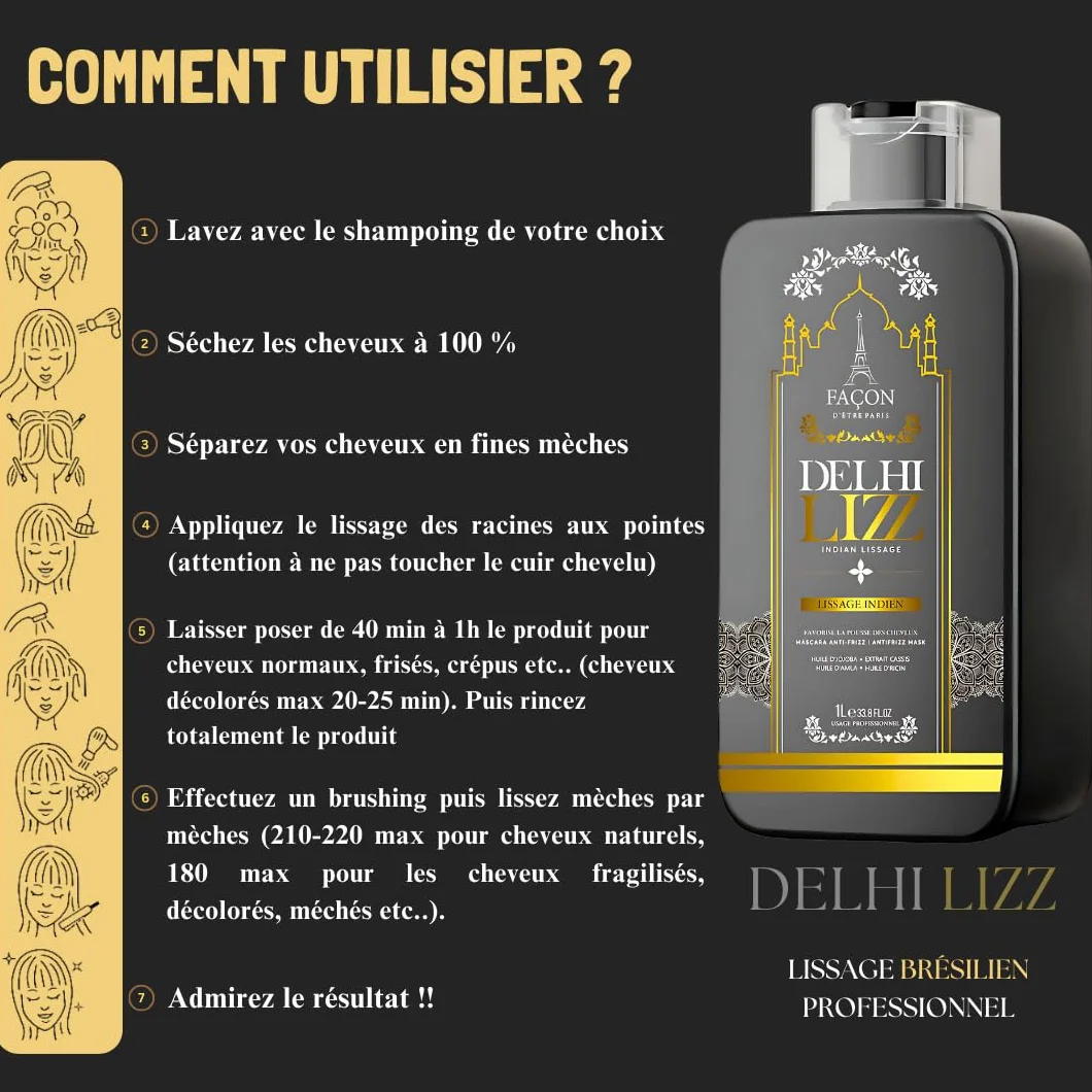 Lissage Indien Delhi Lizz 1 L Traitement Capillaire Brésilien Sans Formol Cheveux Lisses Professionnel