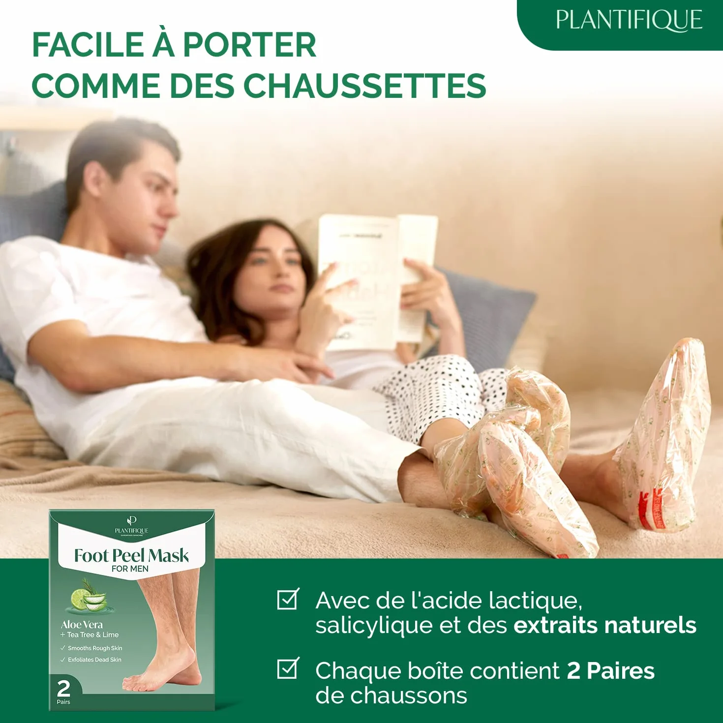 PLANTIFIQUE Masque Pied Peeling Hommes 2 Paires Chaussette Exfoliante Pieds très Secs et Abîmés Gommage Callus Soin Peau Morte