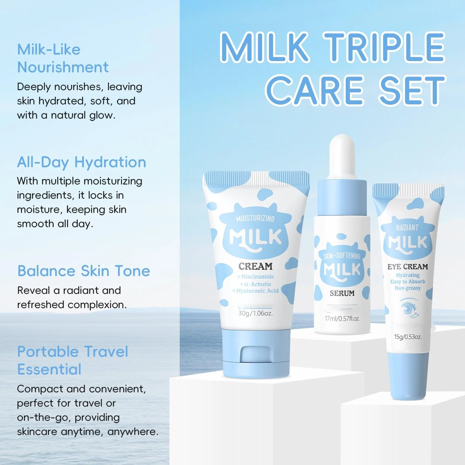 Ensemble de soins de la peau au lait pour adolescentes – Kit de voyage hydratant taille voyage