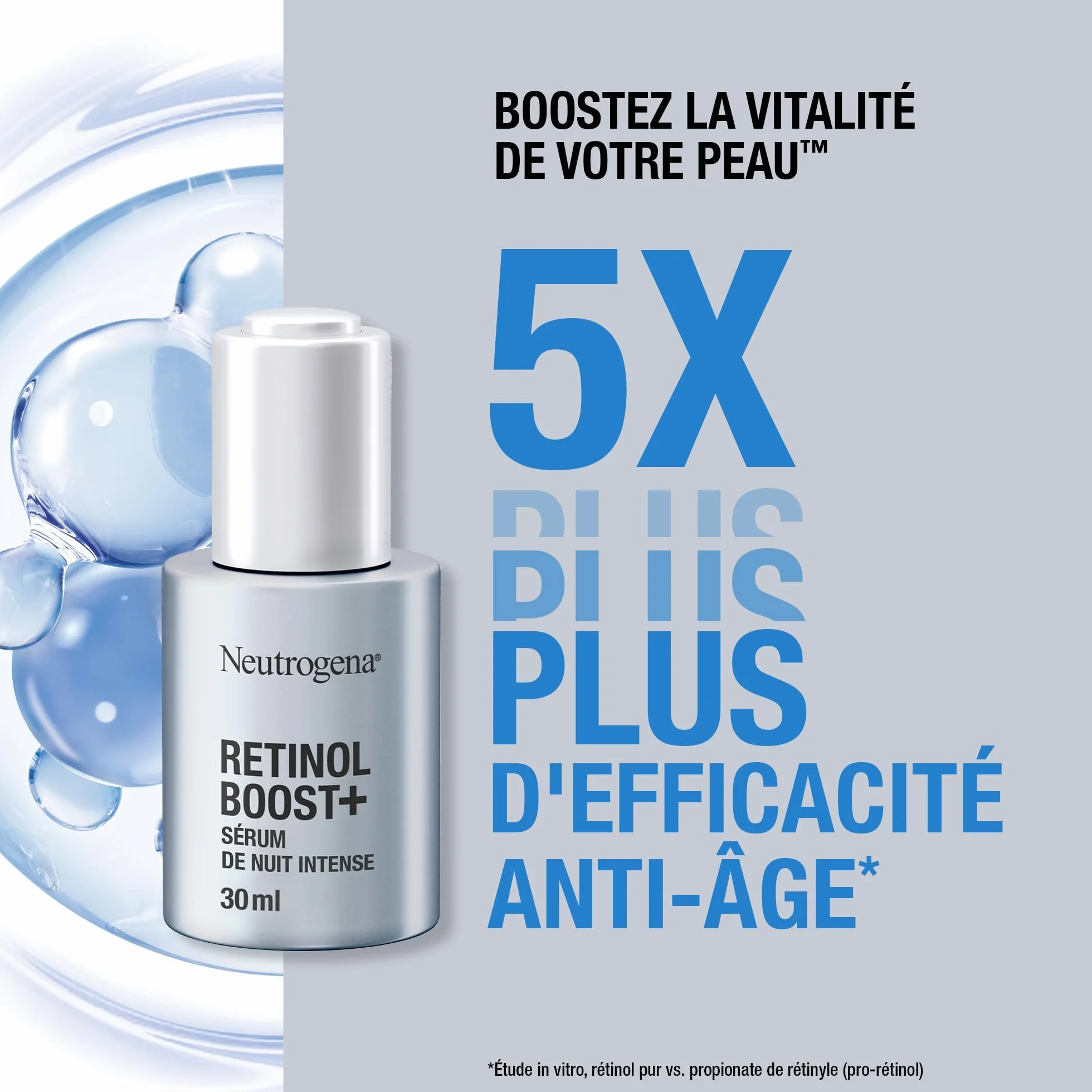 Neutrogena – Sérum de Nuit Intense Anti-Âge Retinol Boost+ (flacon de 30 ml avec pipette) – Sérum anti-âge nourrissant au rétinol – Soin du visage pour réduire l'apparence des rides même profondes