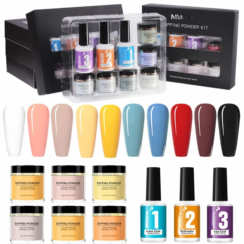 Kit de poudre de plongée à ongles 6 couleurs avec base activateur et top coat pour manucure française sans lampe UV/LED