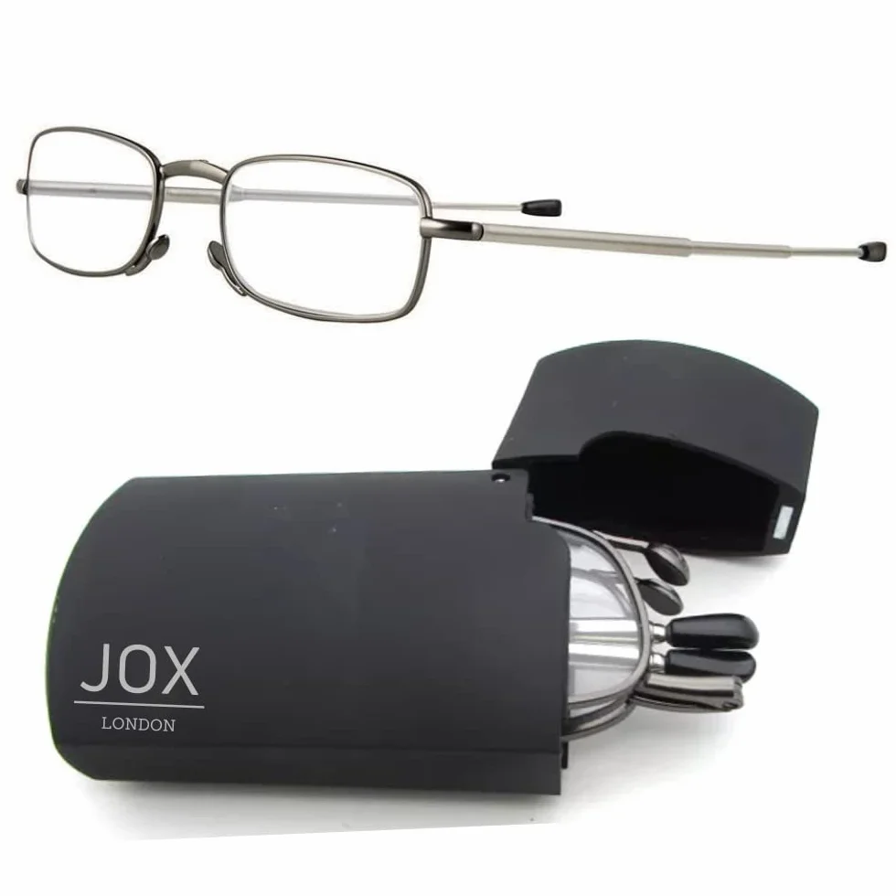 JOX Lunettes de lecture pliantes anti-lumière bleue avec étui compactes homme femme Gun Metal
