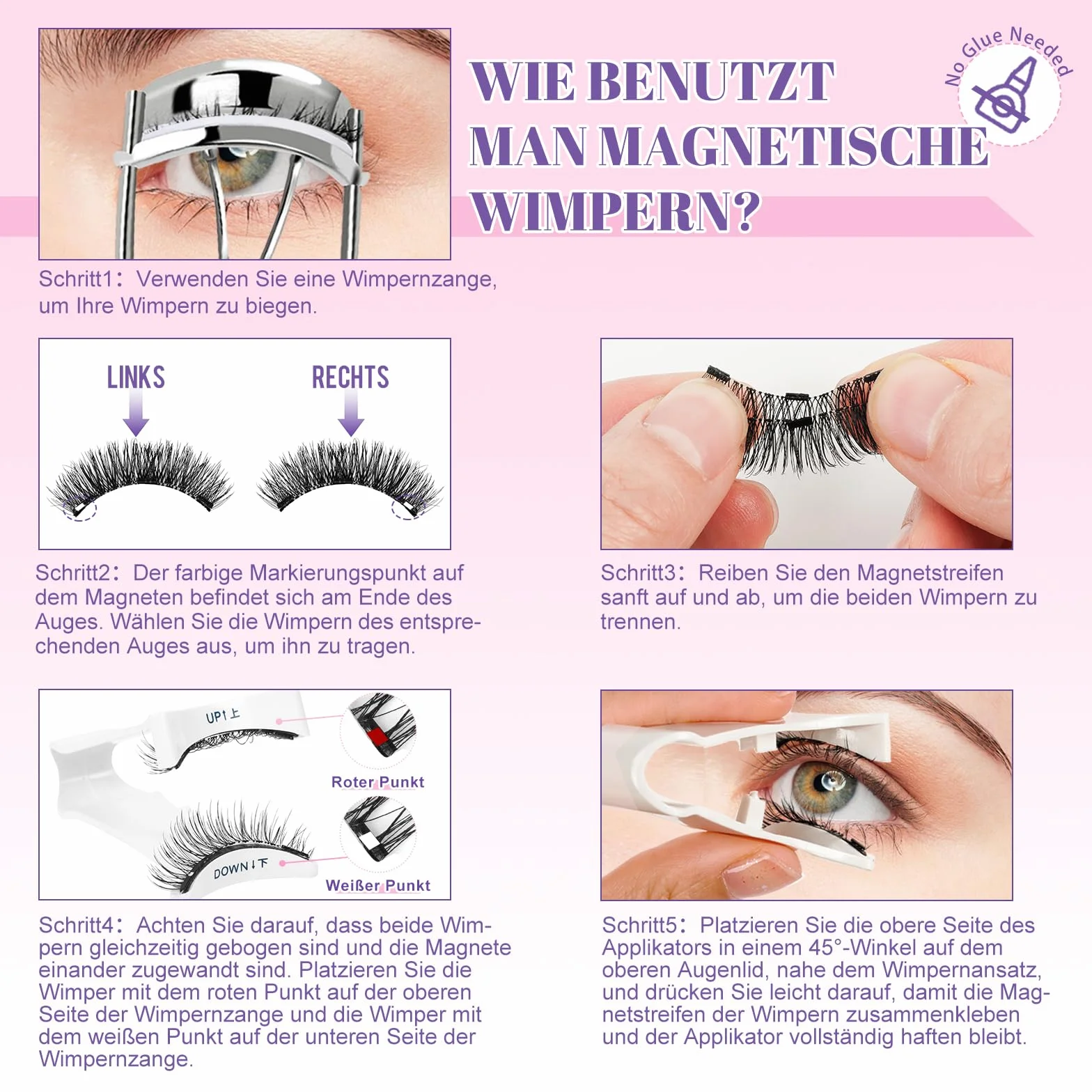 Kit de faux cils magnétiques avec applicateur, réutilisables effet naturel (DE09 Set-A)