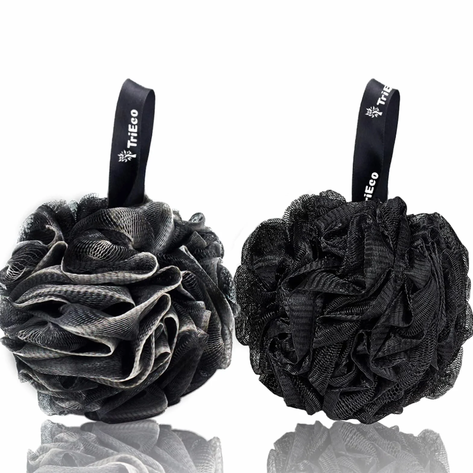 Éponge Fleur de Bain exfoliante pour Douche Hommes Femmes Noir Lot de 2