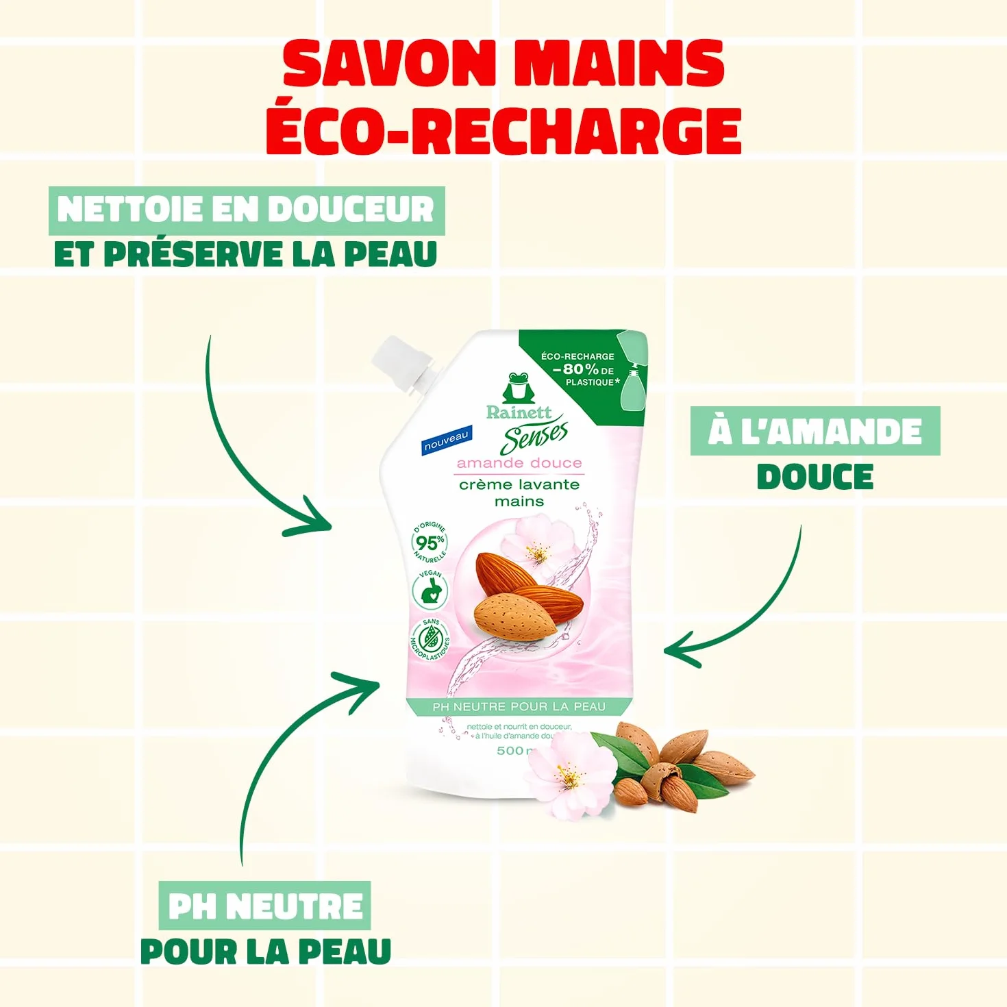 RAINETT Senses Savon Mains Amande Douce Eco-Recharge 500 ml