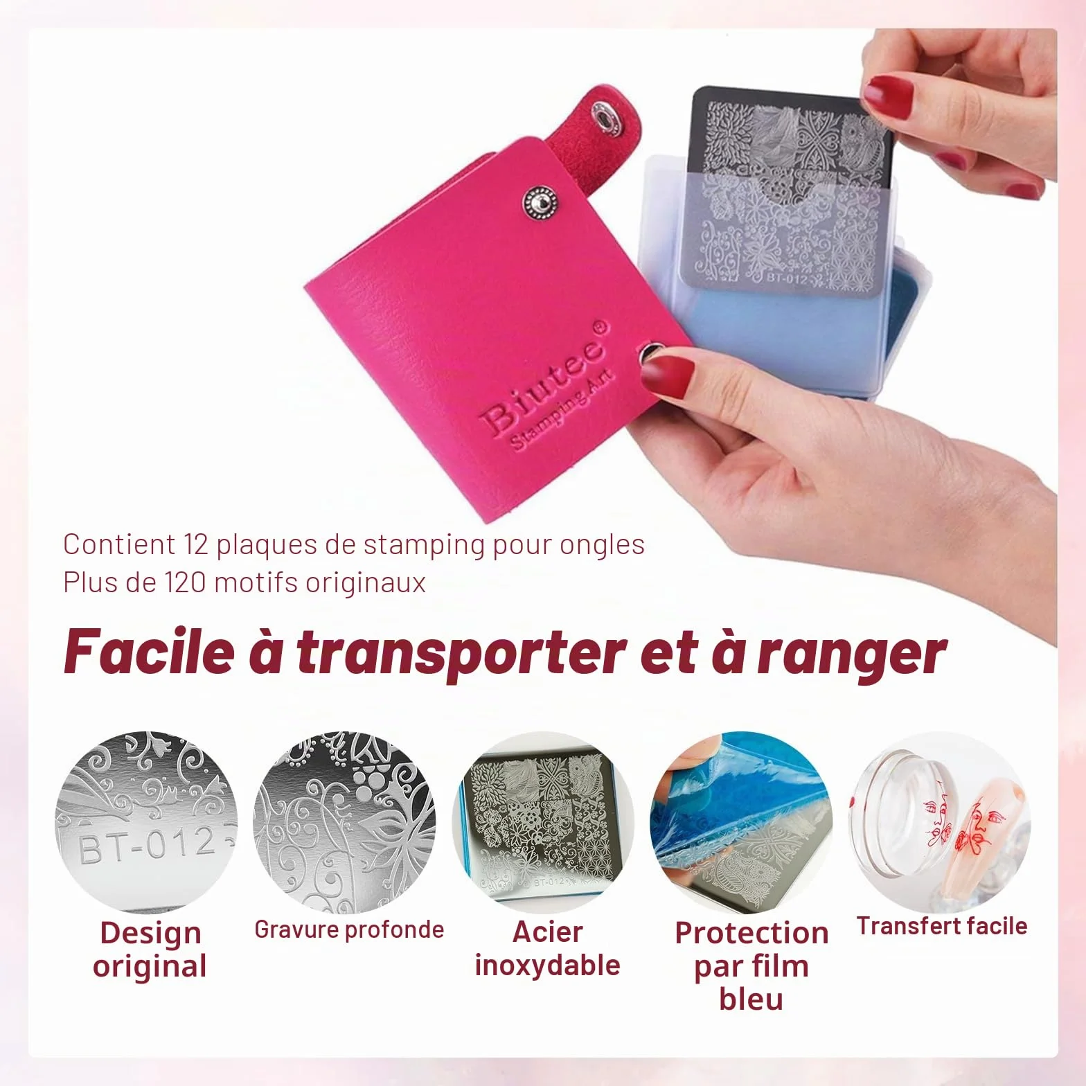Biutee Set de Stamping Nail Art Kit d'estampage d'ongles 15 pièces modèles d'art d'ongle avec motifs d'animaux, de feuilles et de fleurs 1 Tampon 2 Grattoir 1 Paquet de Cartes