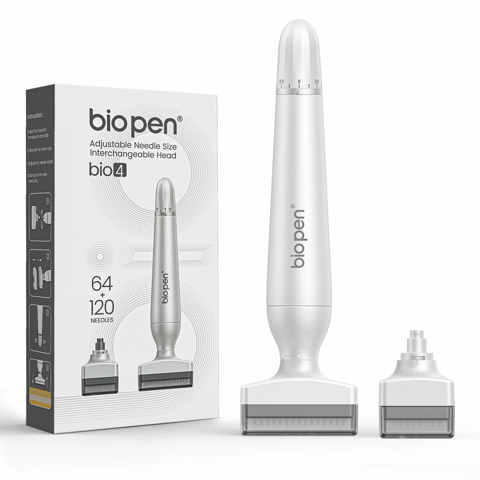 Dr. Pen 2026 Ultima Bio 4 Microneedling Derma Stamp – Système professionnel double action – Aiguilles en titane 120 & 64, réglables de 0 à 3 mm, jusqu'à 60% d'absorption sérique en plus pour la