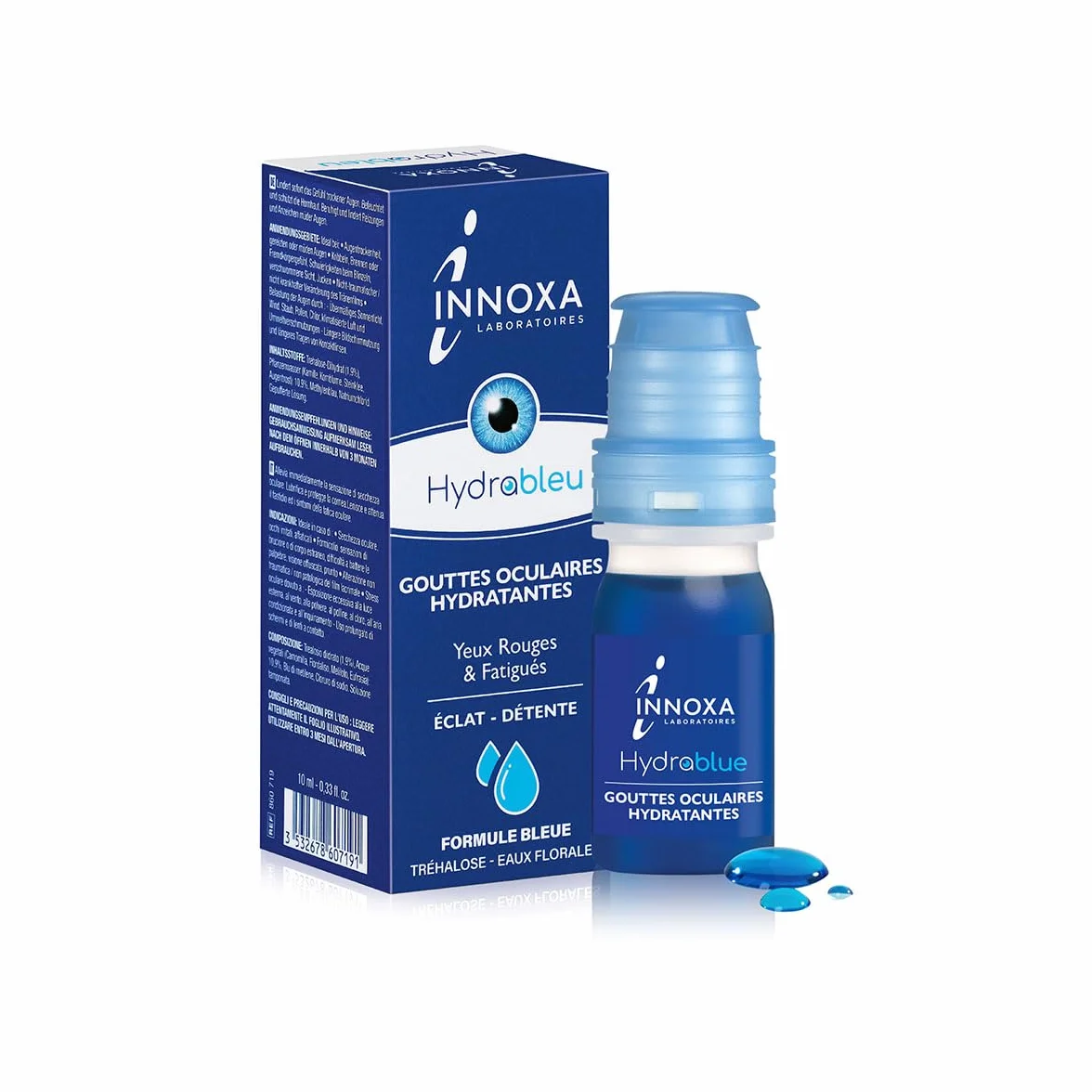 INNOXA Laboratoires Gouttes Formule Bleue Blanchit le Blanc de l'Œil Hydrate les Yeux Rouges et Fatigués Formule Originale Fabriquée en France Sans conservateurs