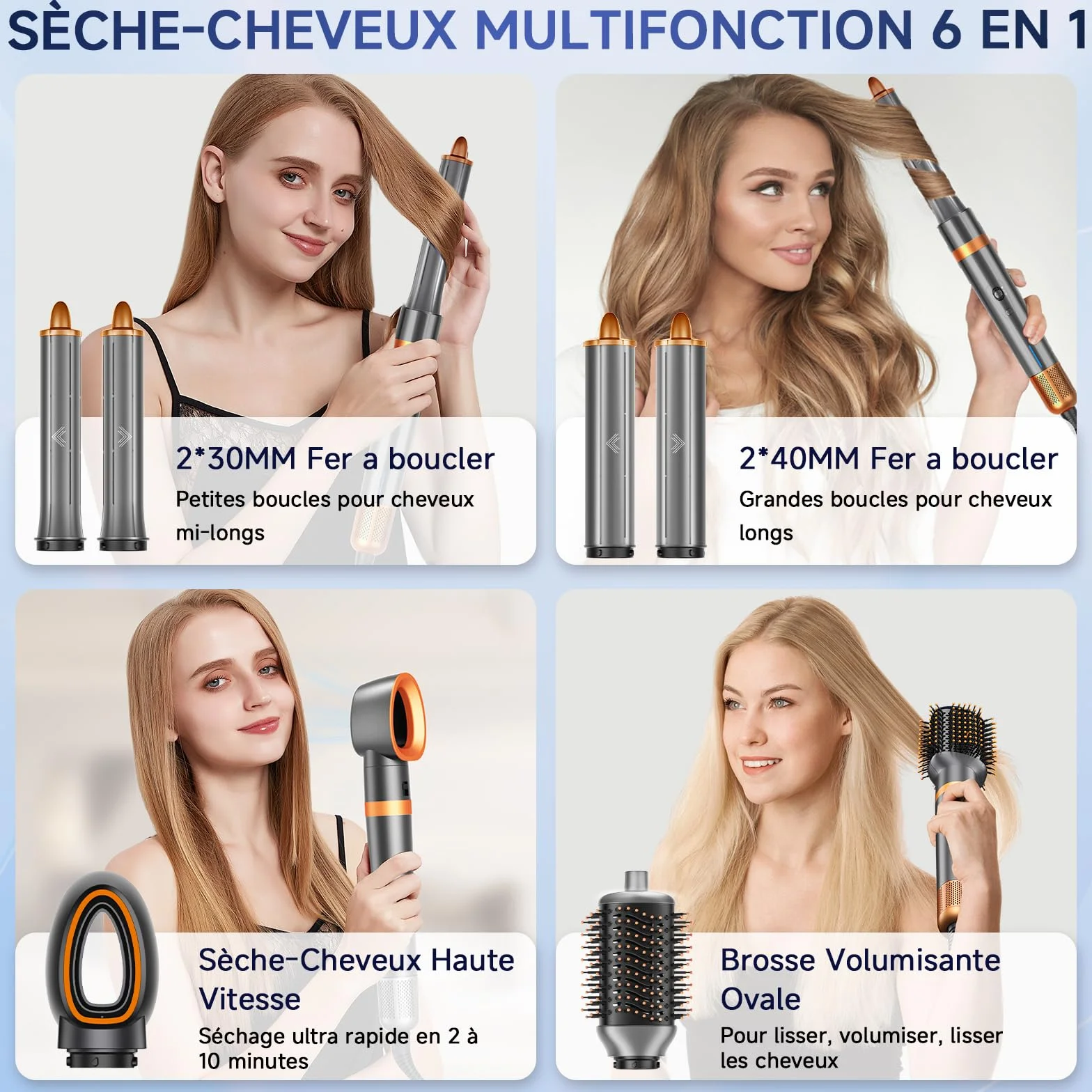 Lonique Air Styler Brosse Soufflante 6-en-1 Haute Vitesse 120K RPM Sèche-cheveux Boucleur à Air