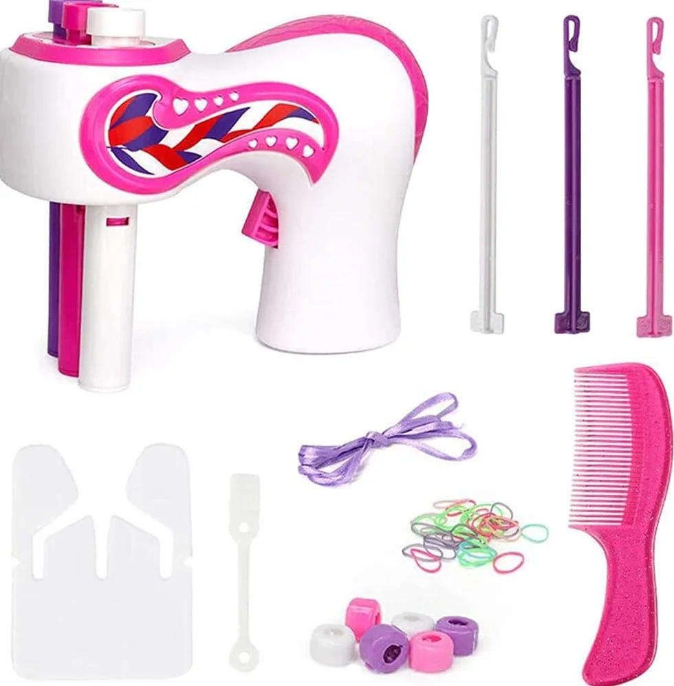 Machine à tresser les cheveux électrique pour fille - Tresseur automatique de cheveux - Machine à tresser les cheveux - Machine à tresser automatique - Pour femme - Outils de coiffure - Rose et blanc