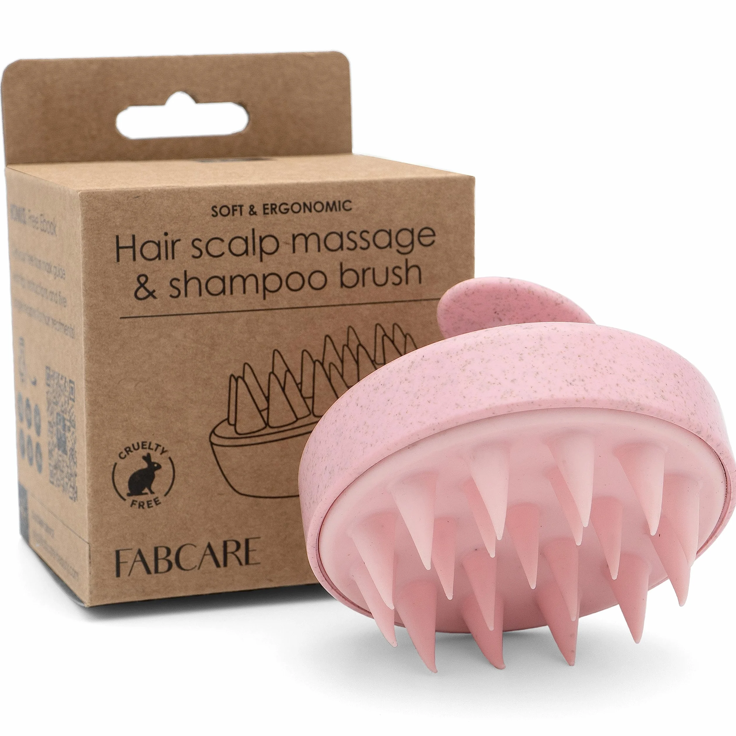 FABCARE Brosse Cuir Chevelu Masseur Pousse Cheveux Paille de Blé Silicone Gommage Humides Secs Circulation Sanguine Stimulation Massage (Rose)