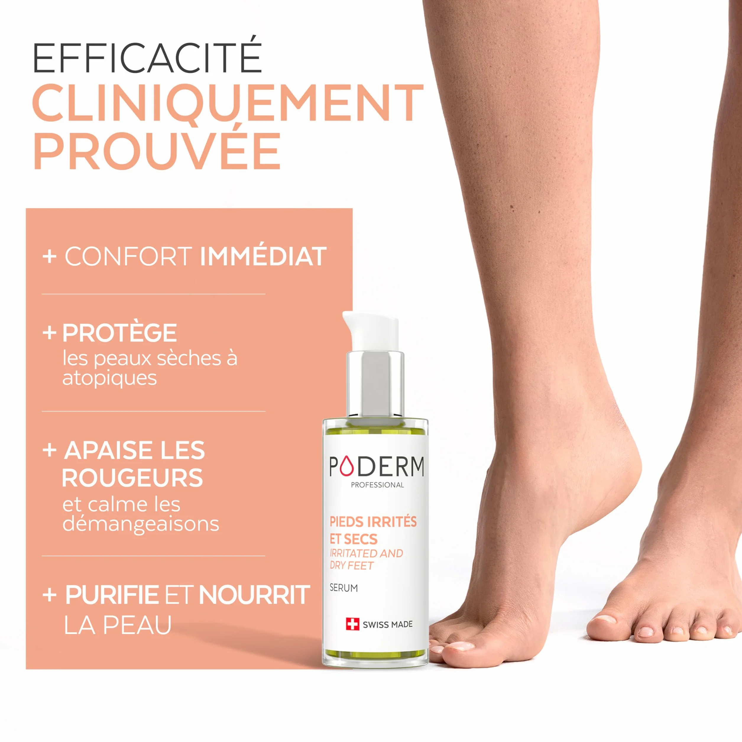 PODERM Sérum Mycose Pieds Athlète au Tea Tree | Répare et Apaise les Irritations, les Démangeaisons et la Desquamation | Post-Mycose, Psoriasis, Eczéma | Soin des Pieds | Fabriqué en Suisse.