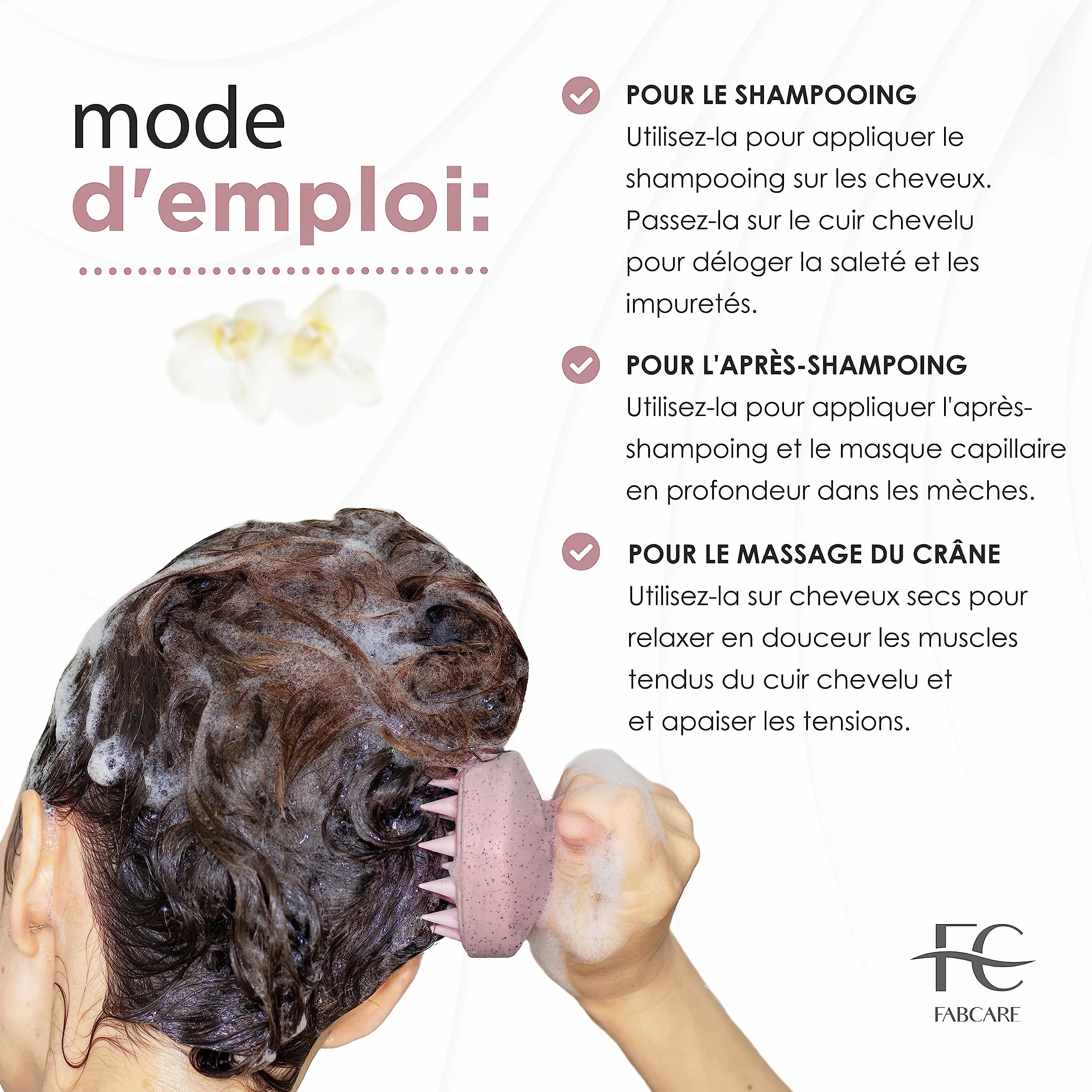 FABCARE Brosse Cuir Chevelu Masseur Pousse Cheveux Paille de Blé Silicone Gommage Humides Secs Circulation Sanguine Stimulation Massage (Rose)
