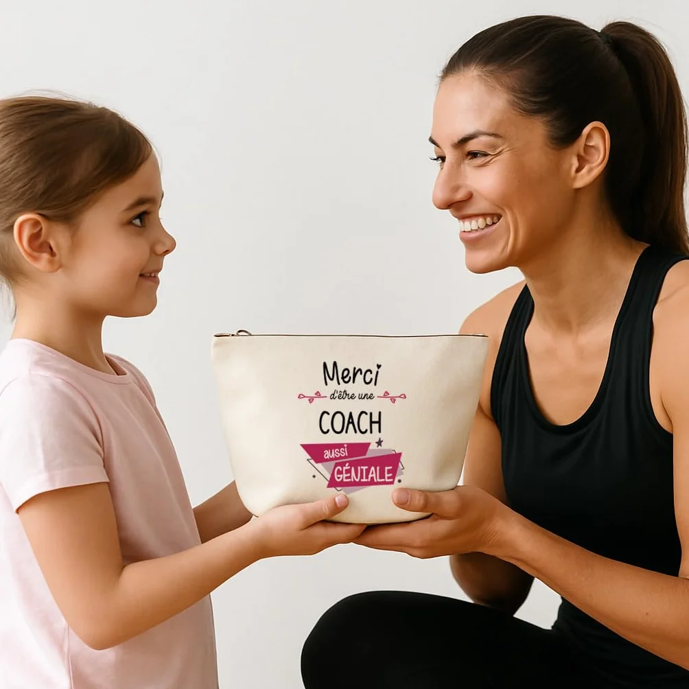 Trousse Merci Coach géniale | Idée Cadeau Collègue Travail Retraite Pochette Maquillage Toilette